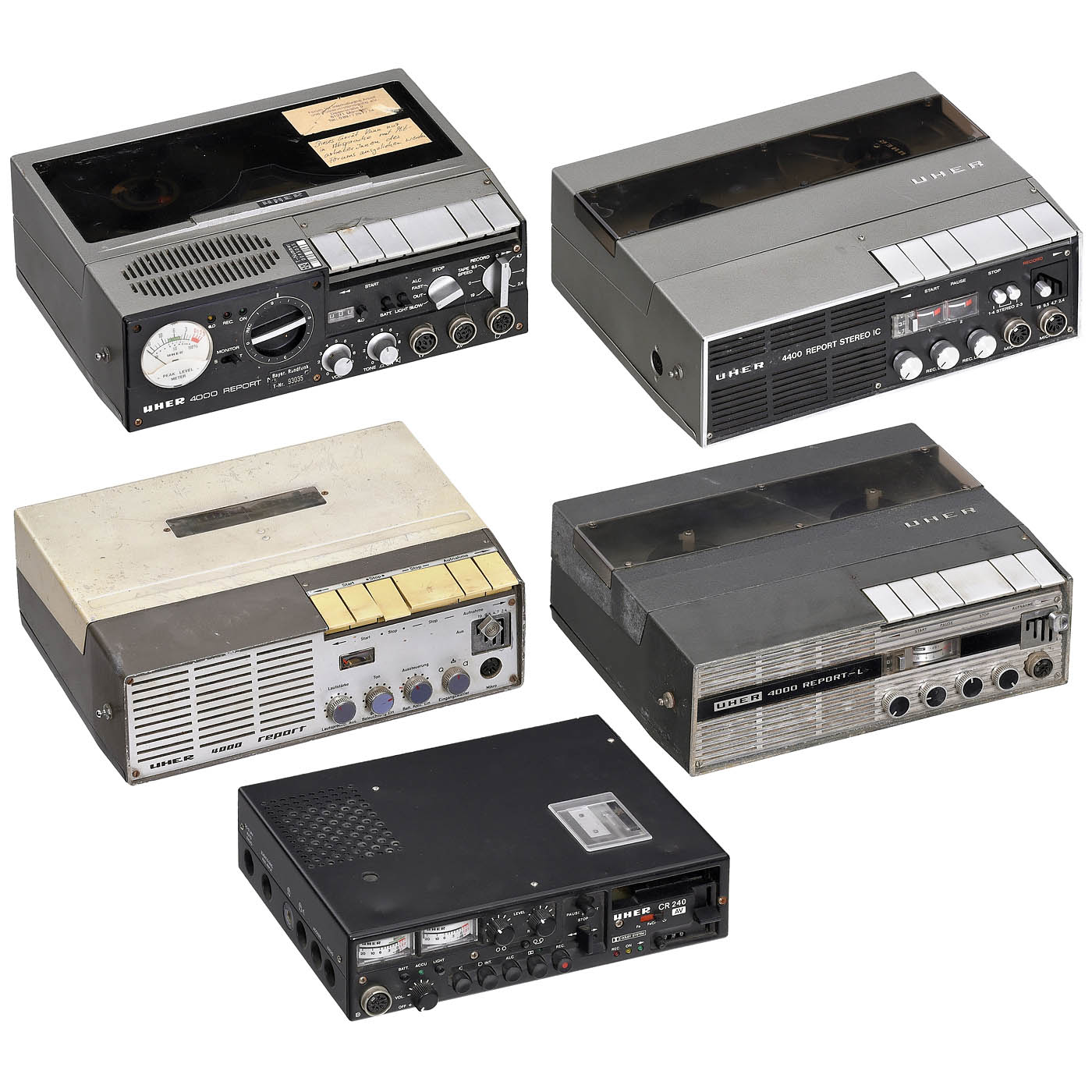 4 Uher Report Tape Recorders, c. 1960–80