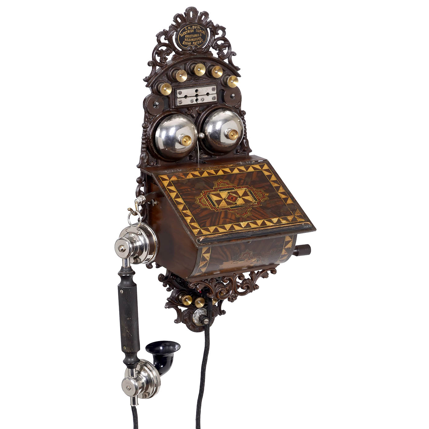 Norwegian "Elektrisk Bureau, Kristiania" Wall Telephone, 1897