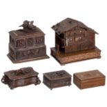 4 Musical Boxes with Carved Cases
