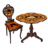 Black Forest Chair with Musical Movement and Matching Table, c. 1900