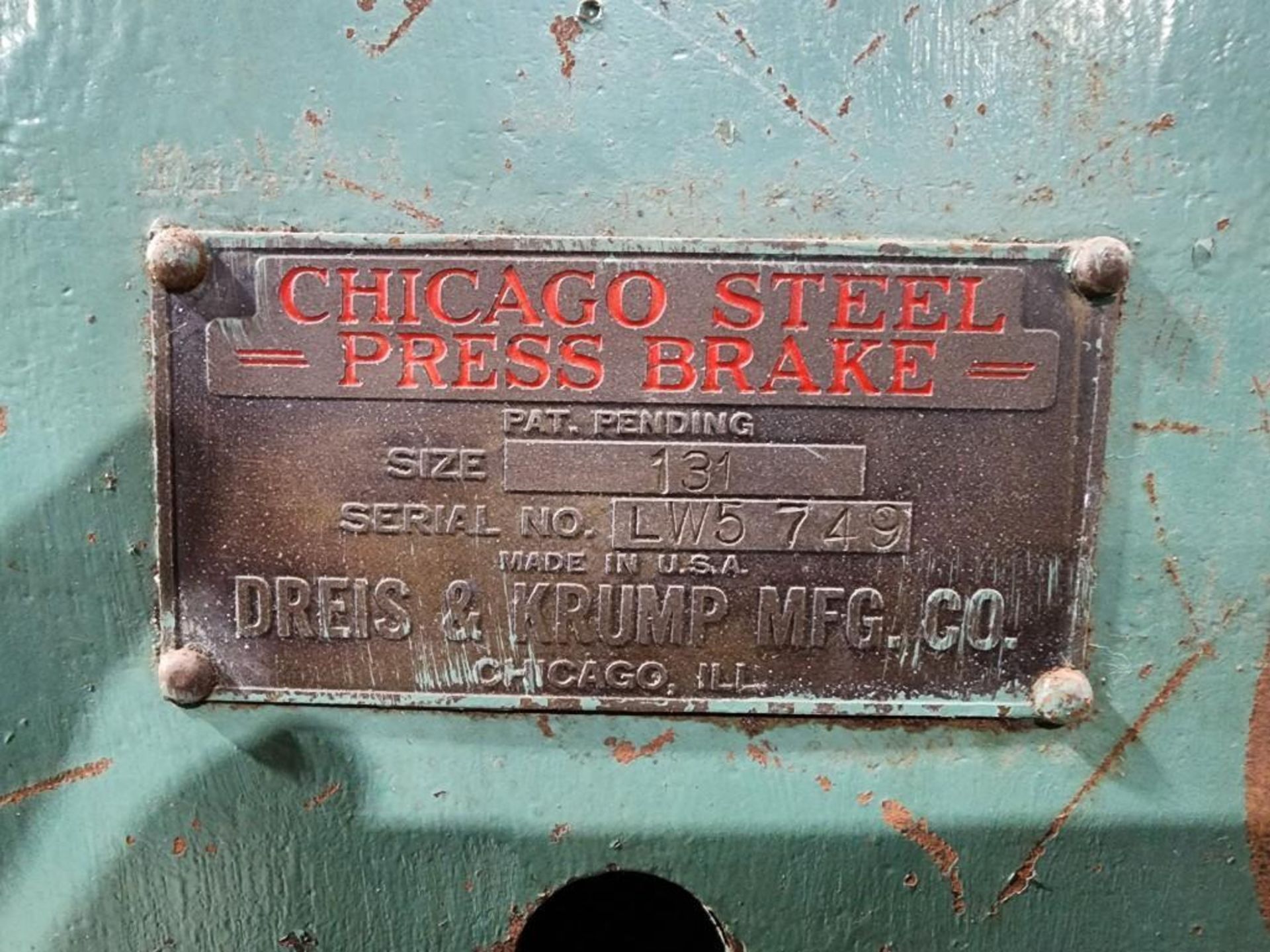 Chicago Steel Press Brake - Image 9 of 9