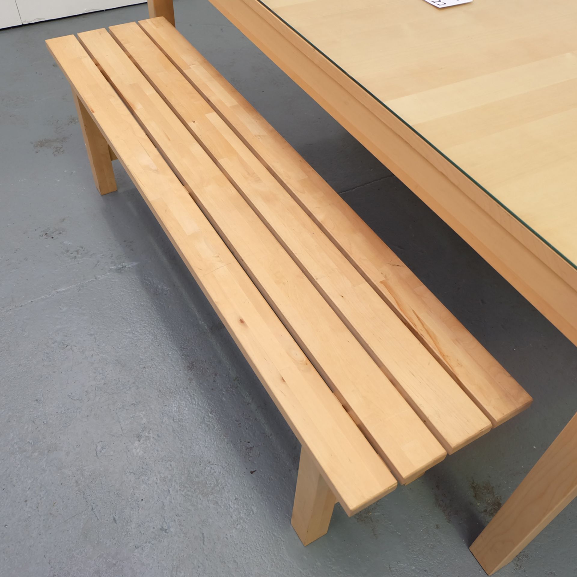 Glass topped Extendable Kitchen Table and 2 Benches. - Image 4 of 12