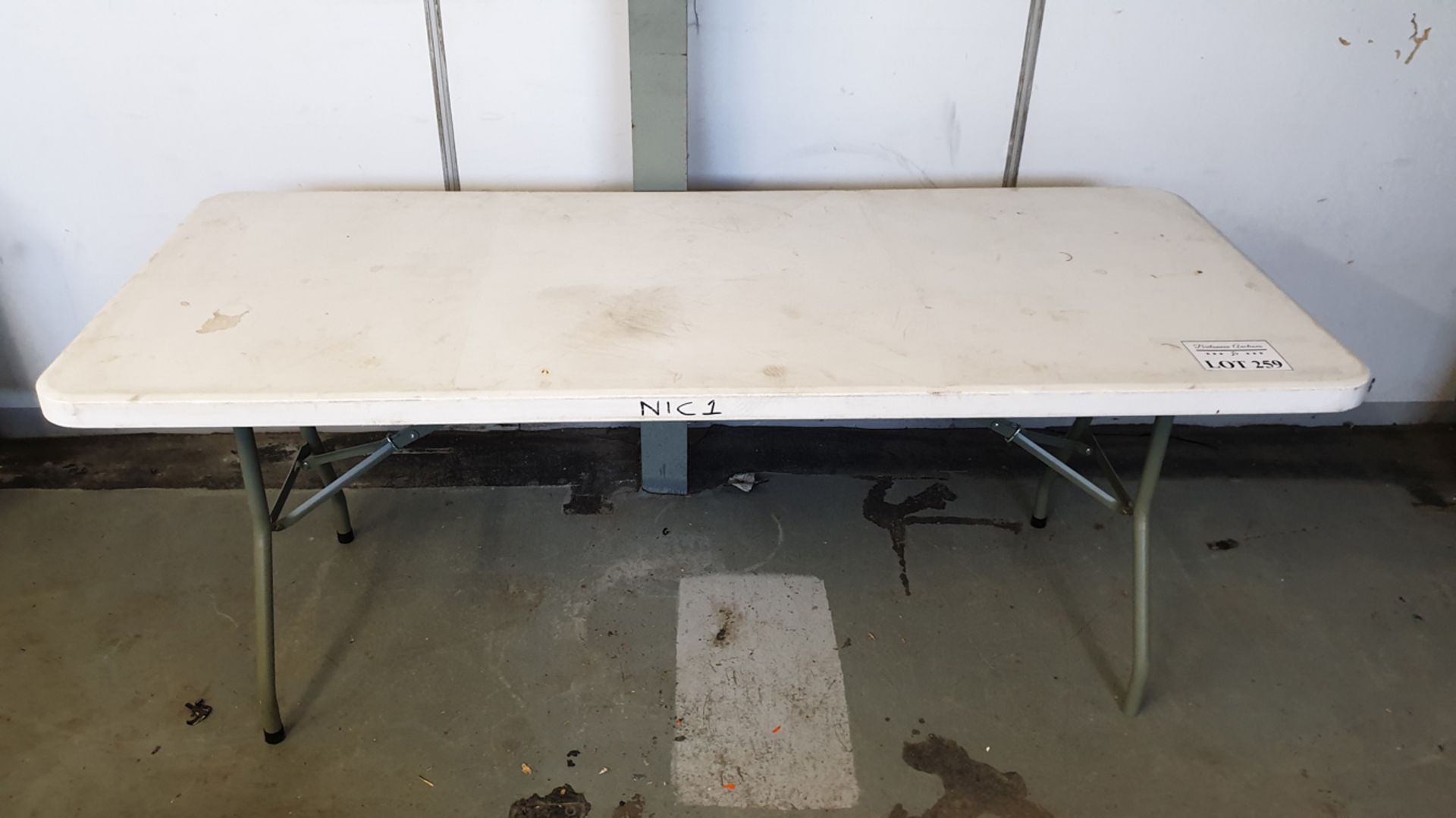 Table with Folding Legs. Approx Size 72" x 30" x 29" High.