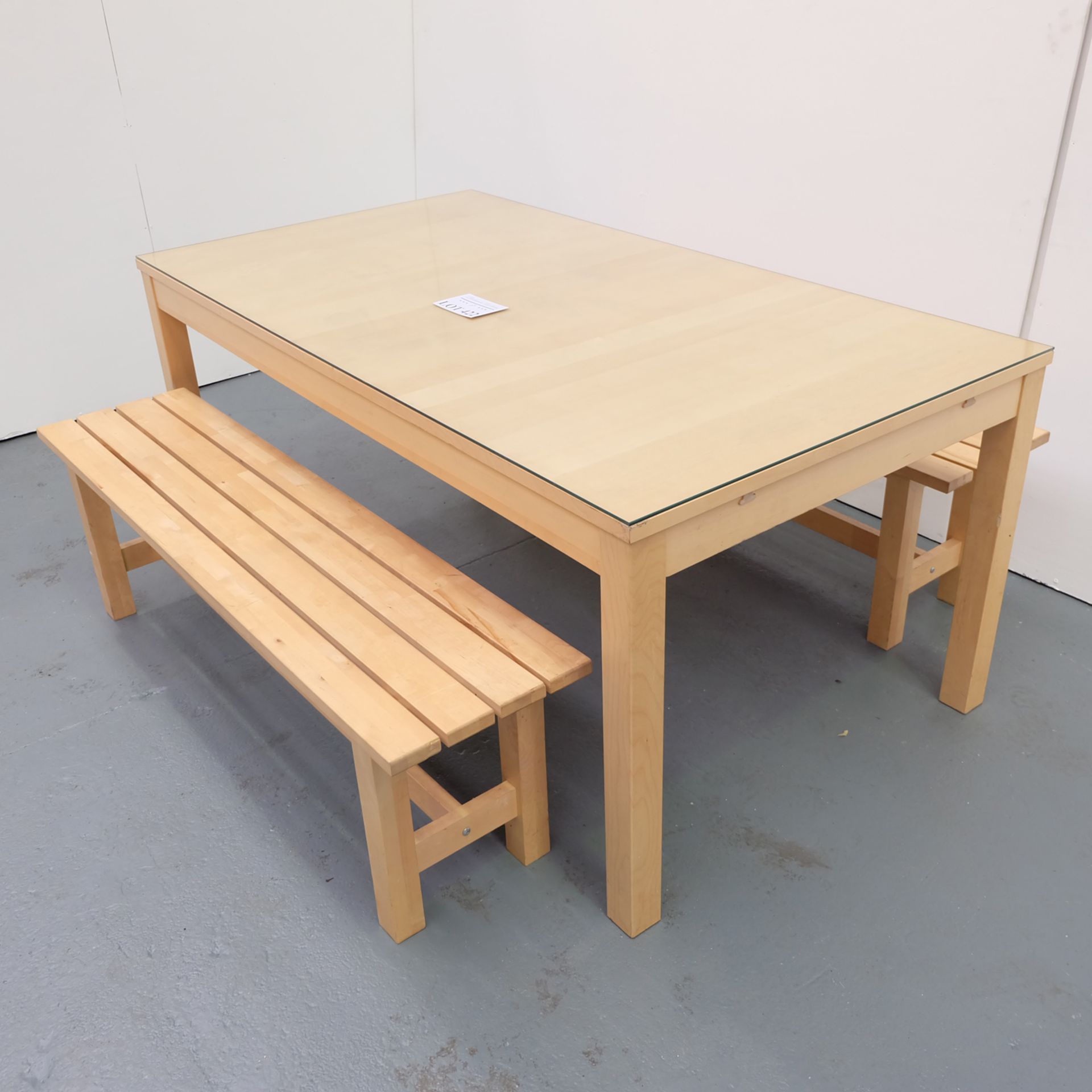 Glass topped Extendable Kitchen Table and 2 Benches.