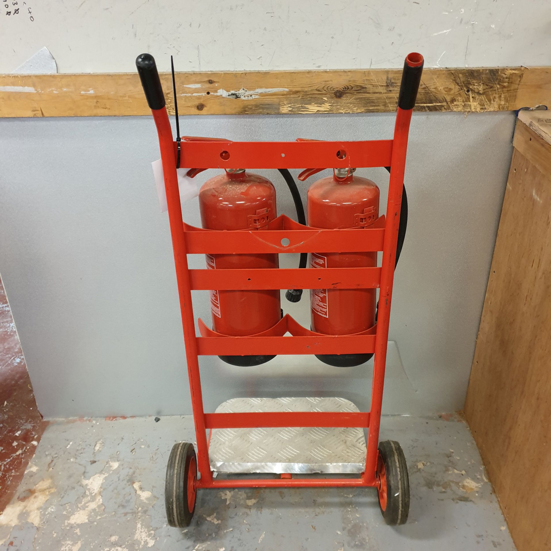 Twin Unit Fire Extinguisher Trolley with Extinguishers. - Image 2 of 2