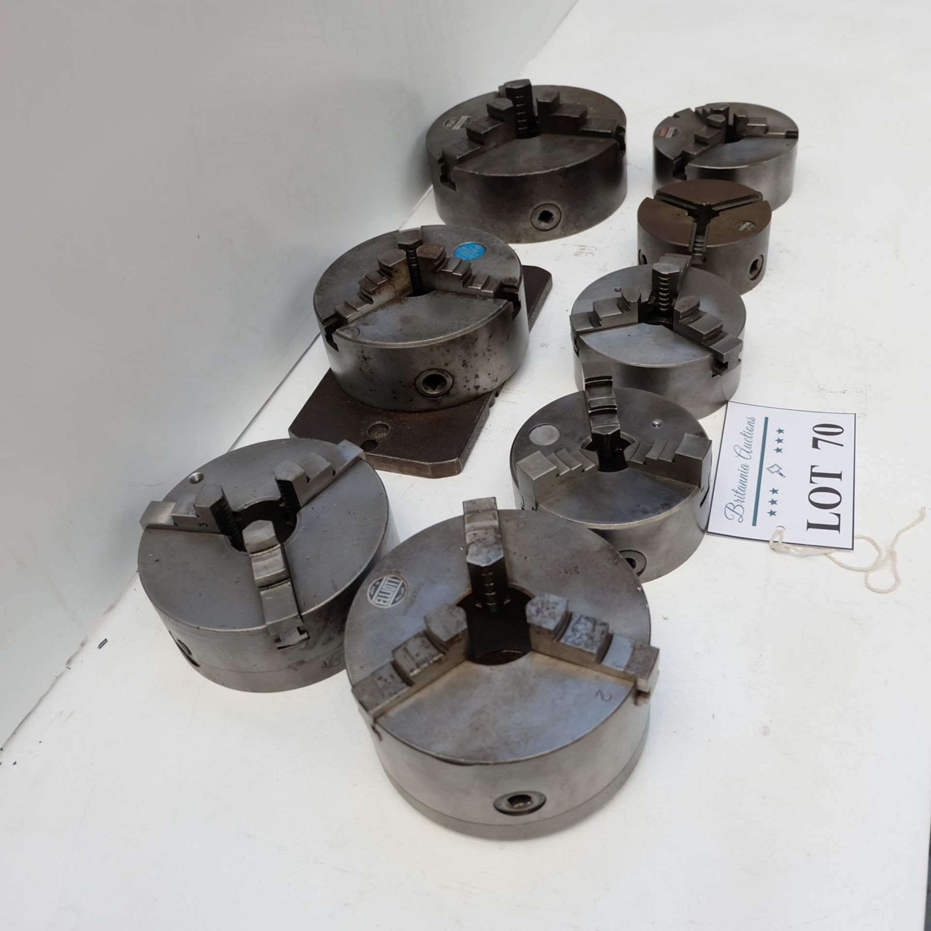 8 x 3 Jaw Chucks. Approx Diameters 4 1/4", 5", 5", 6", 6", 6 1/4", 7 1/2" & 130mm. - Image 4 of 7