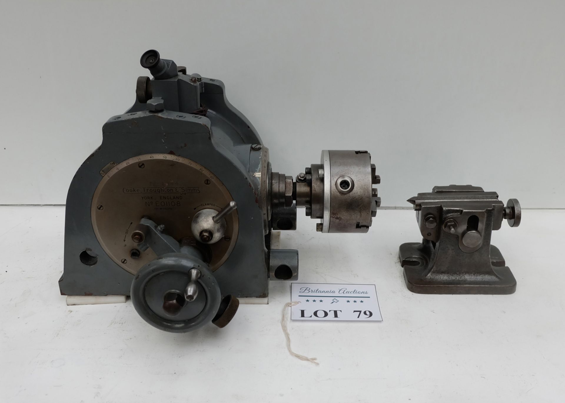 Cook Roughton. Smith 10" Tilting Optical Dividing Head. With 5" 3 Jaw Chuck and Tail Stock.