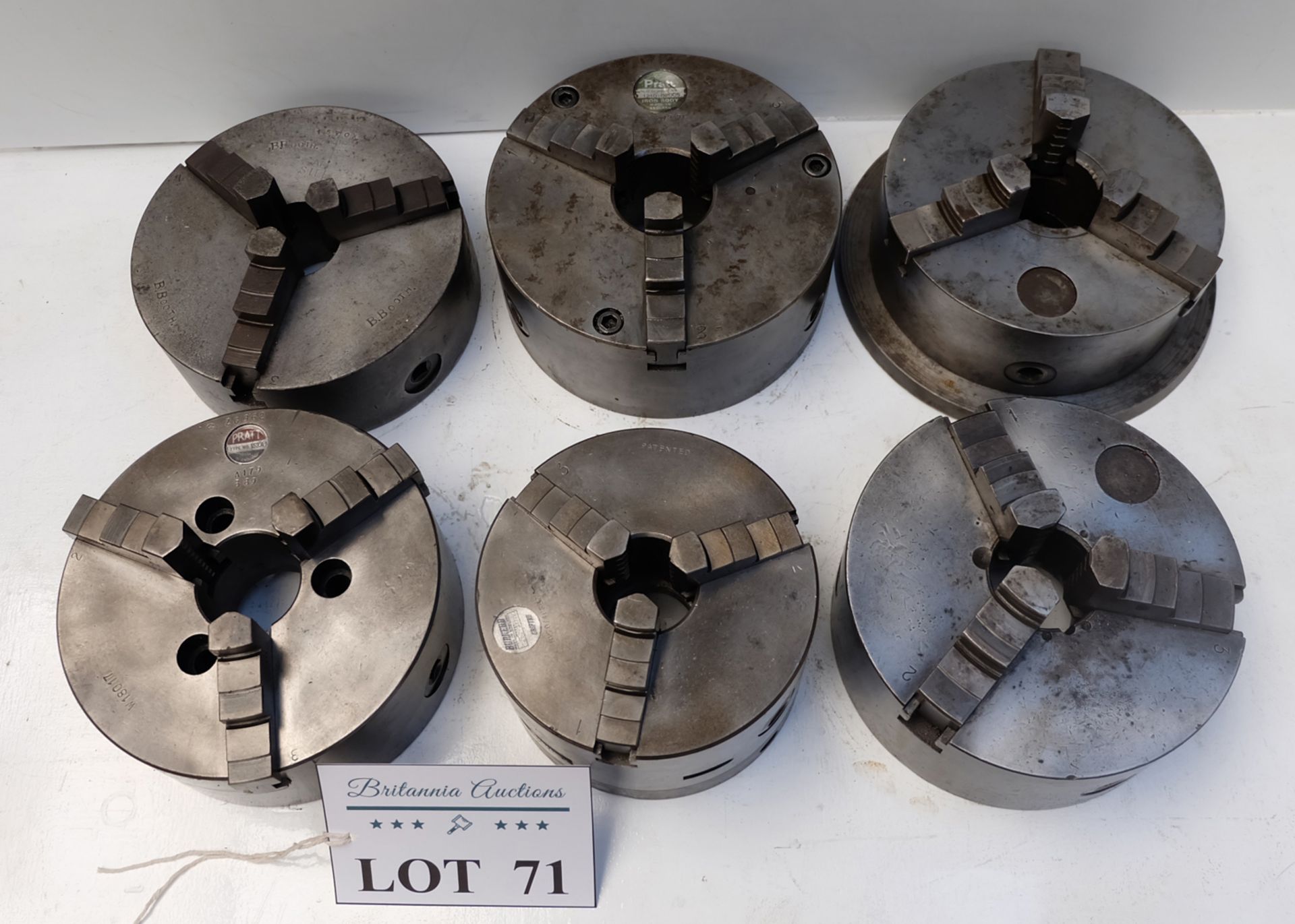 6 x 3 Jaw Chucks. Approx Diameters 7 1/2", 7 1/2", 7 1/2", 7 1/2", 160mm & 200mm. - Image 2 of 7