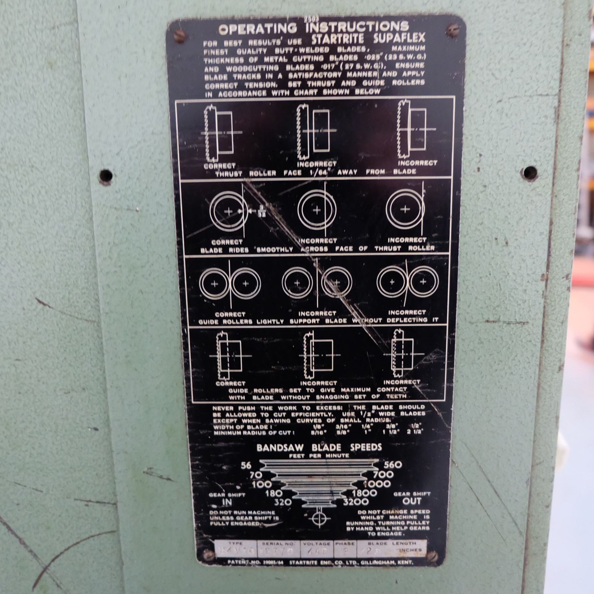 Startrite Volant 24 Type 24-V-10. Vertical Bandsaw. Table Size 19" x 19". Throat 24". - Image 6 of 7