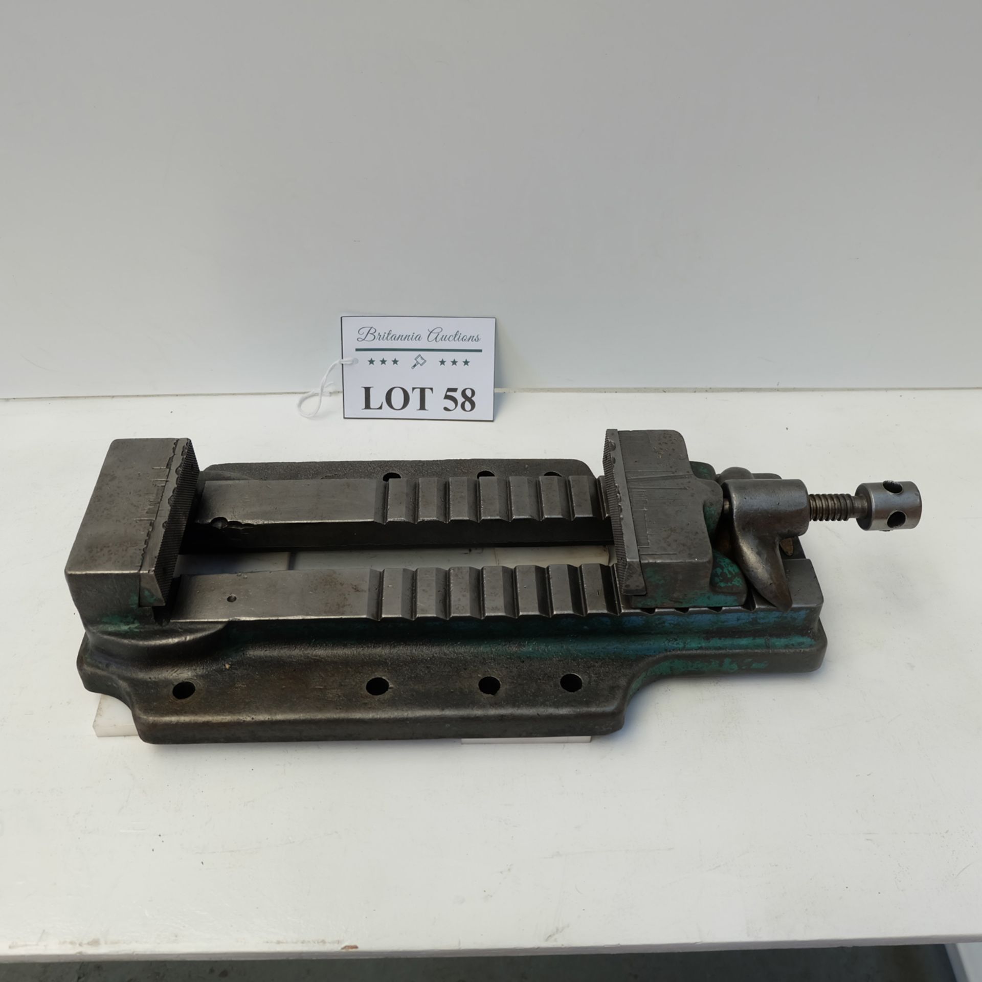Charles Taylor Rack Vice. Jaw Width 5". Max Opening 11 1/2" Jaw Height 1 3/4" Approx.