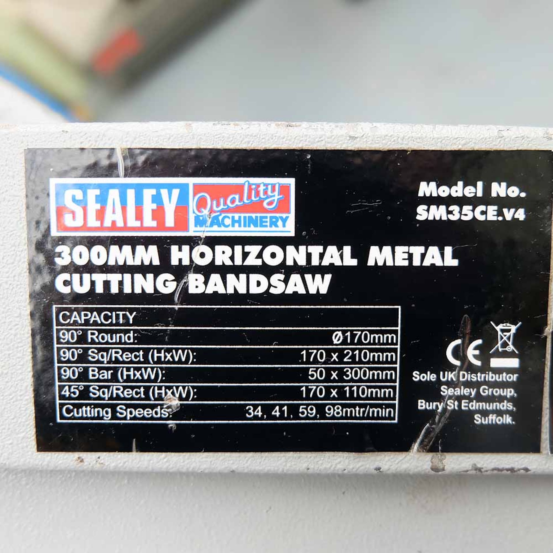 Sealey Model SM35CE.V4 30mm Horizontal Metal Cutting Bandsaw. - Image 8 of 11