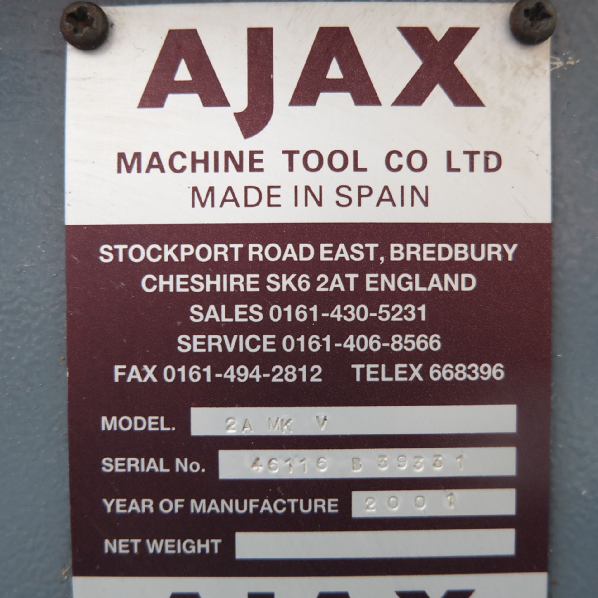 Ajax Model 2A Mk V Universal Milling Machine. Table Size 1250mm x 280mm. - Image 9 of 12