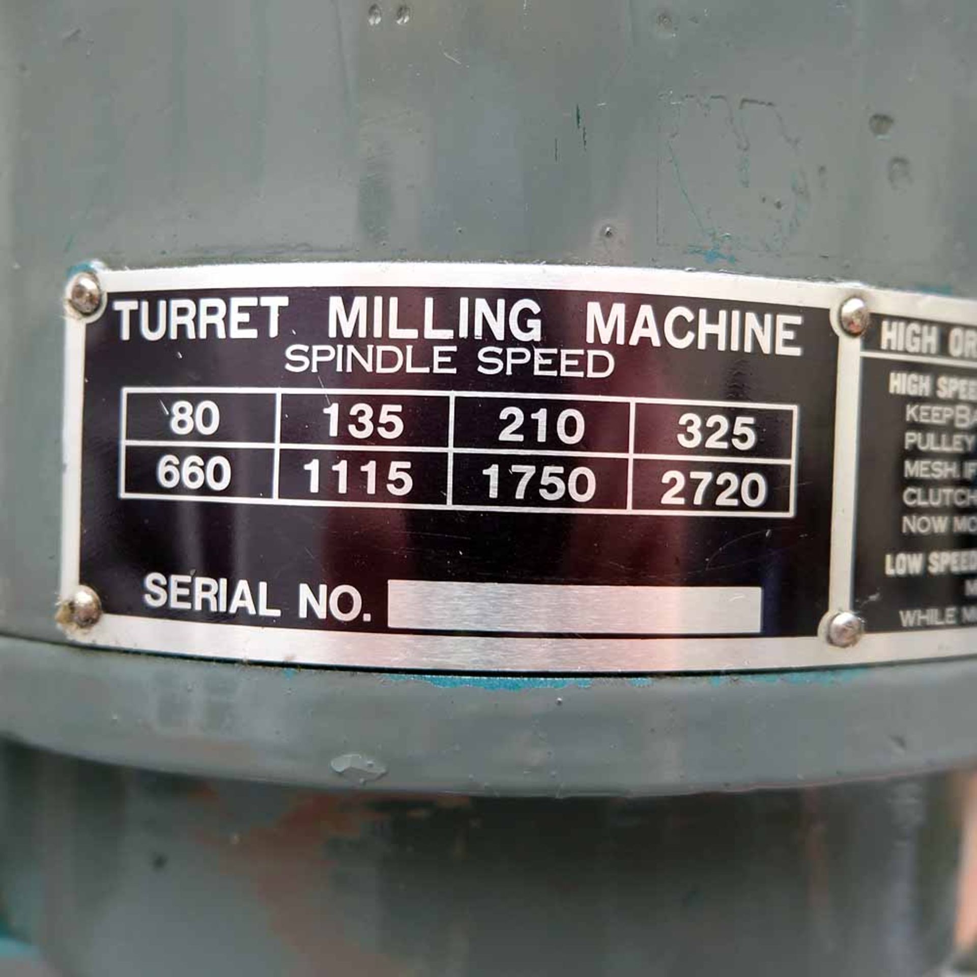 Turret Milling Machine. Model TY9425 - Image 5 of 13