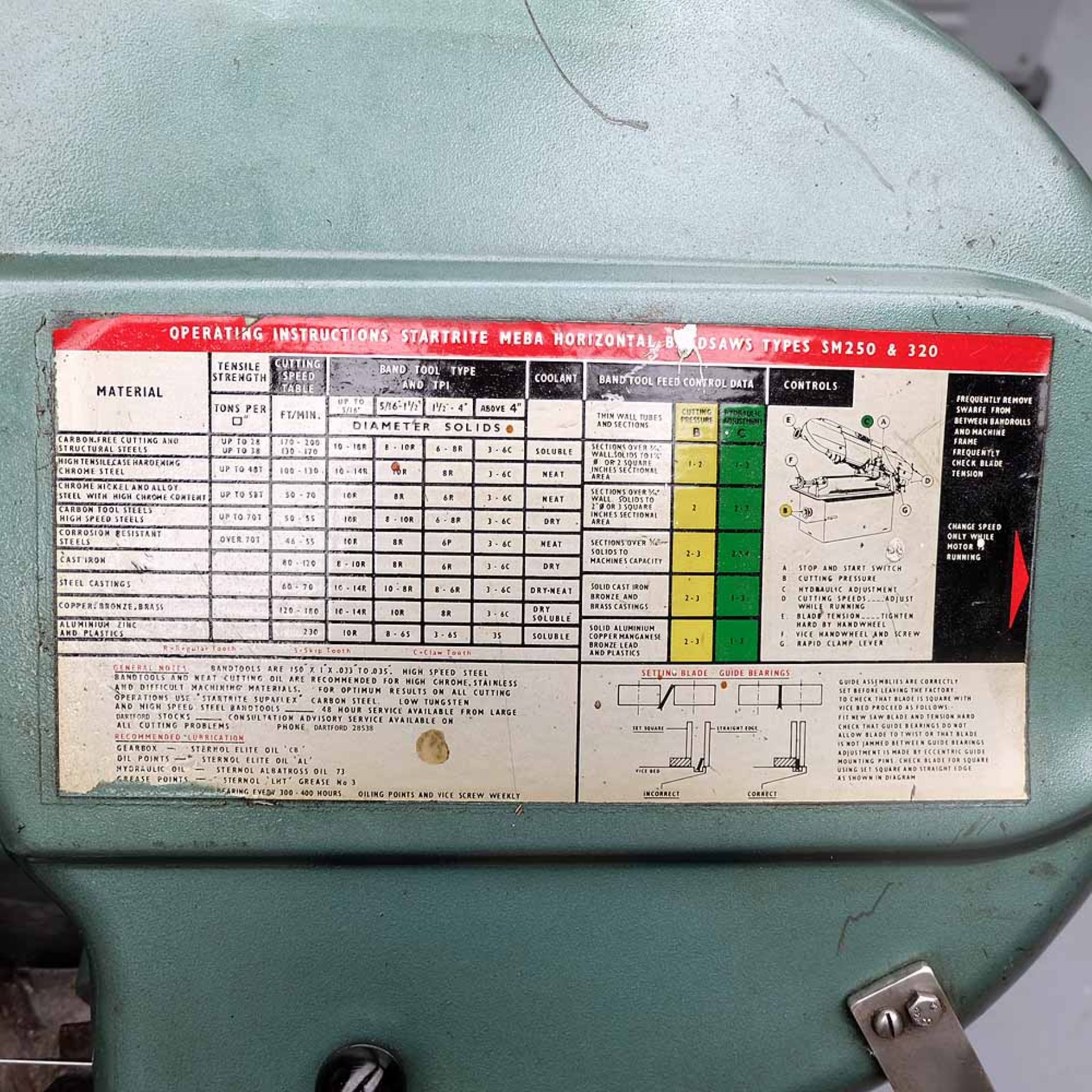 Startrite Meba Type SM250 Horizontal Bandsaw. Capacity 250mm. Blade Speeds 46 - 230fpm. - Image 12 of 13