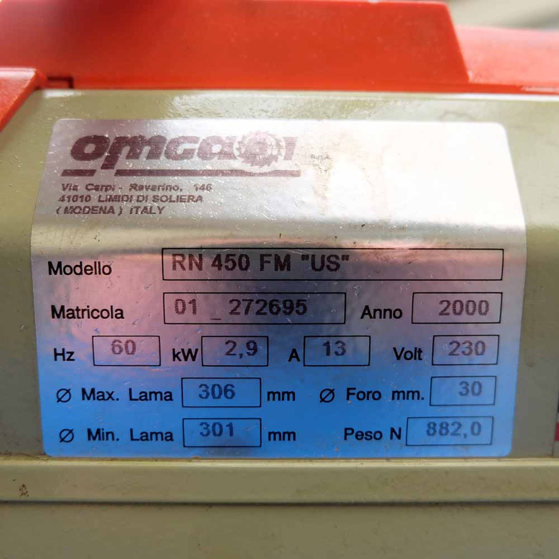 Omga Model RN 450 FM "US" Radial Arm Cross Cut Saw Saw Blade Size 12" Diameter. - Image 8 of 15