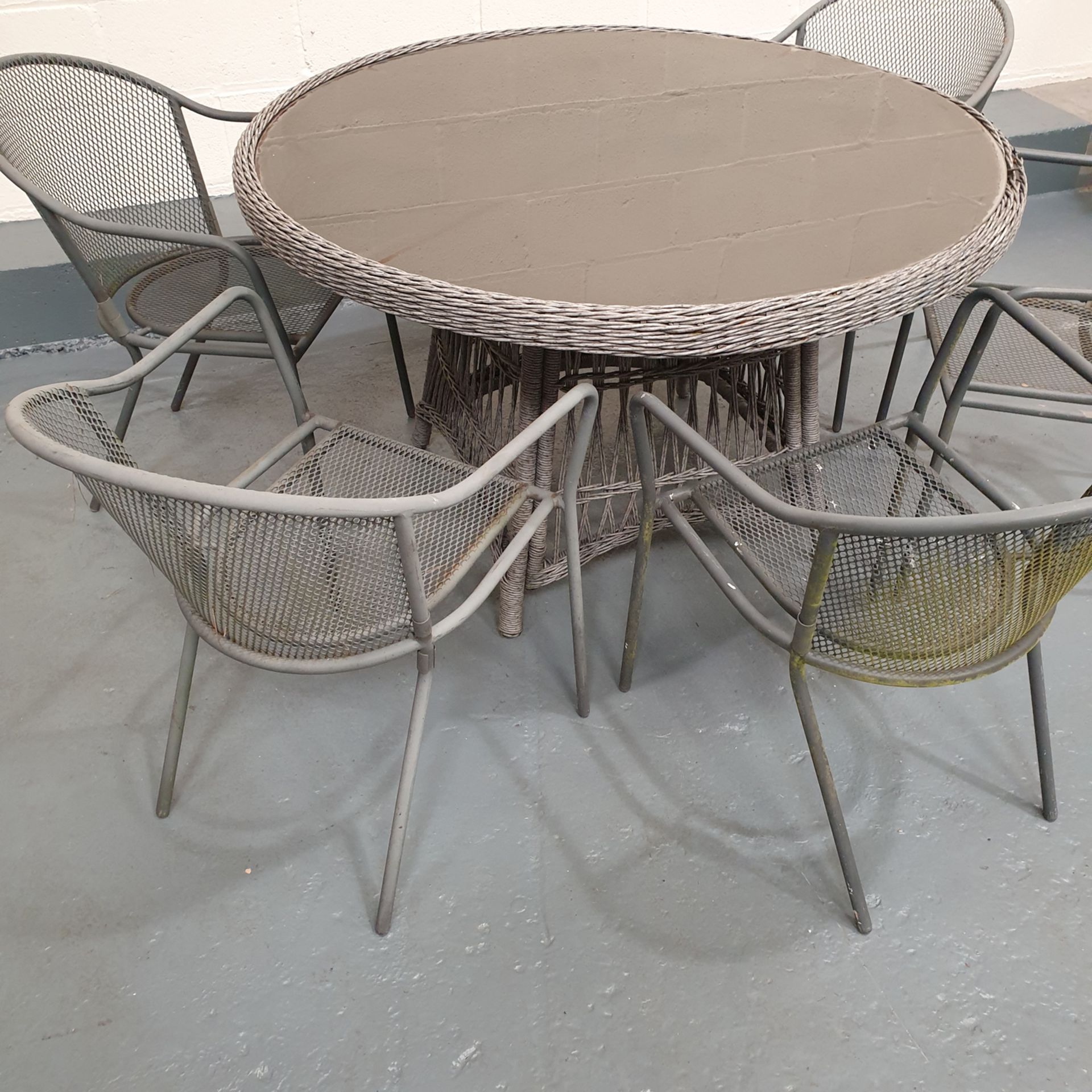 Outdoor Table with Glass Top. 5 x Metal Chairs. - Image 4 of 5