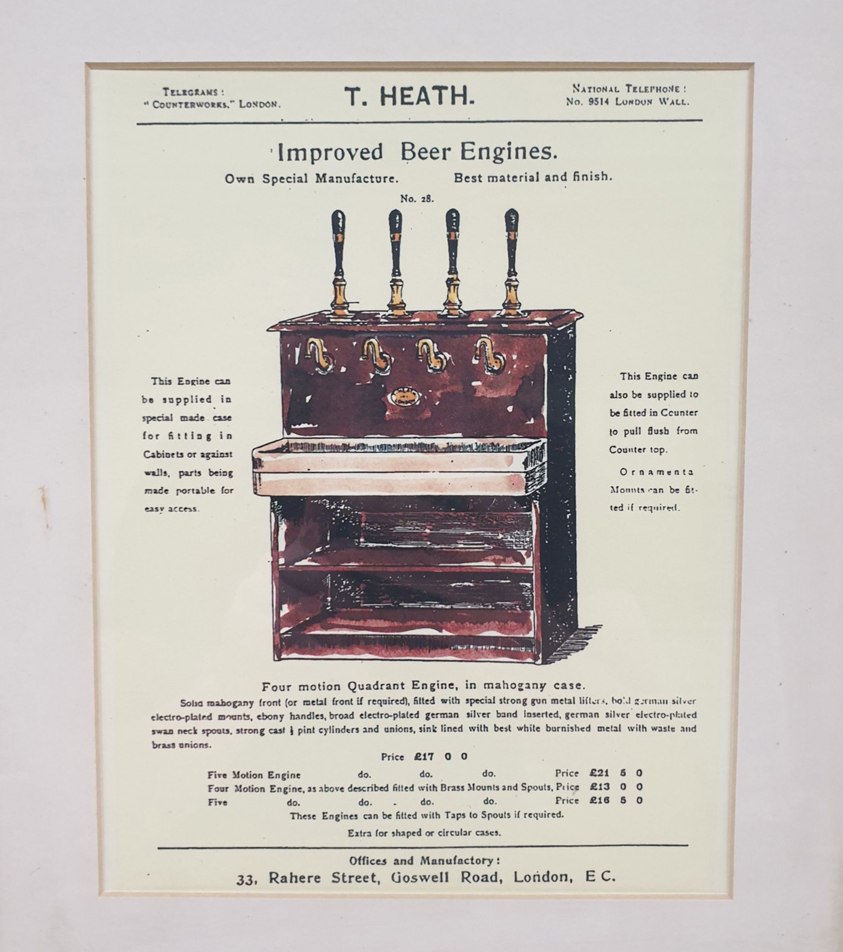 T. HEATH Improved Beer Engines Framed Picture. Approx Dimensions 14" x 16". - Image 2 of 3