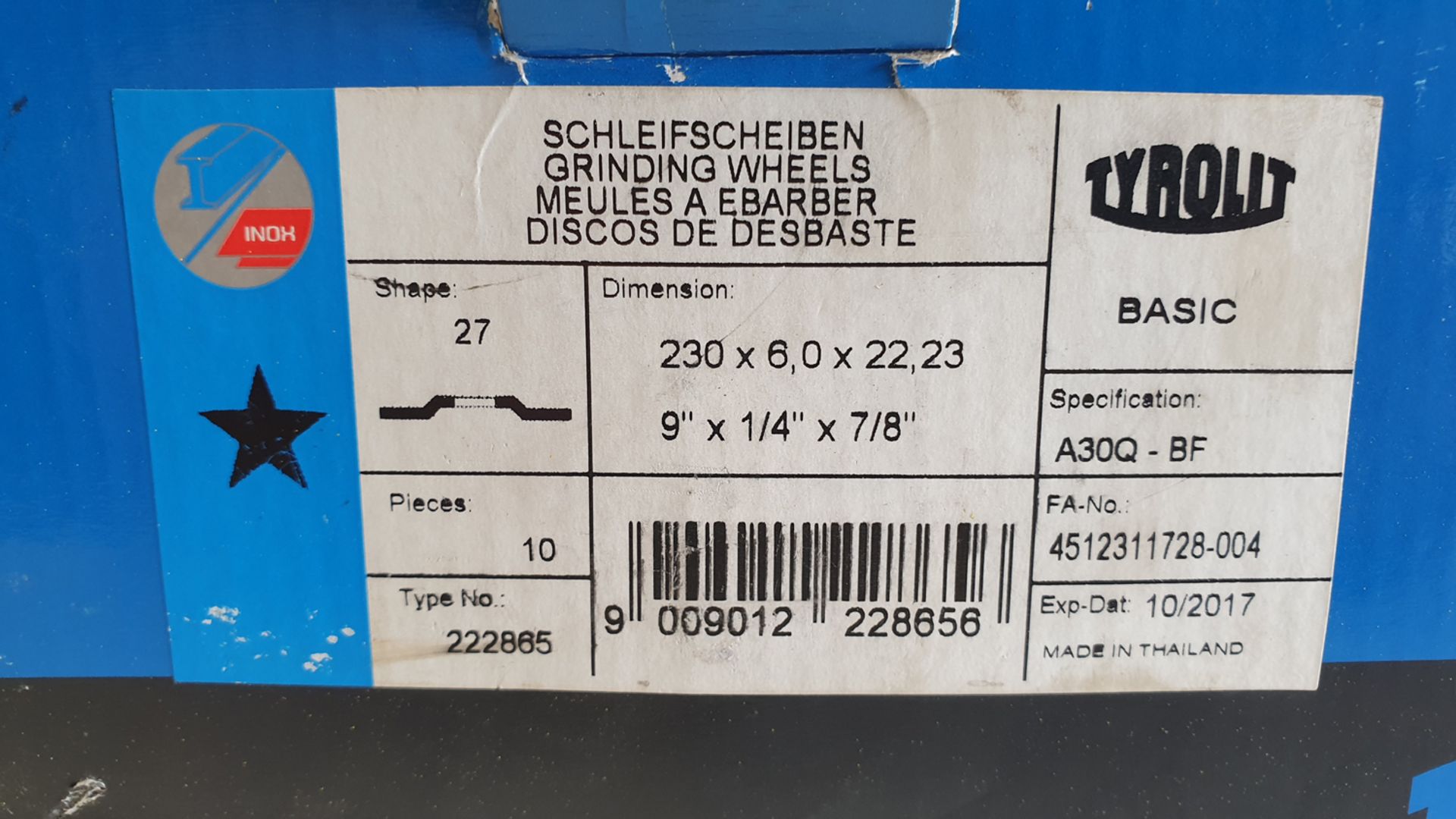 2 Boxes of TYROLIT Grinding Wheels. Dimensons 9" x 1/4" x 7/8". - Image 3 of 4