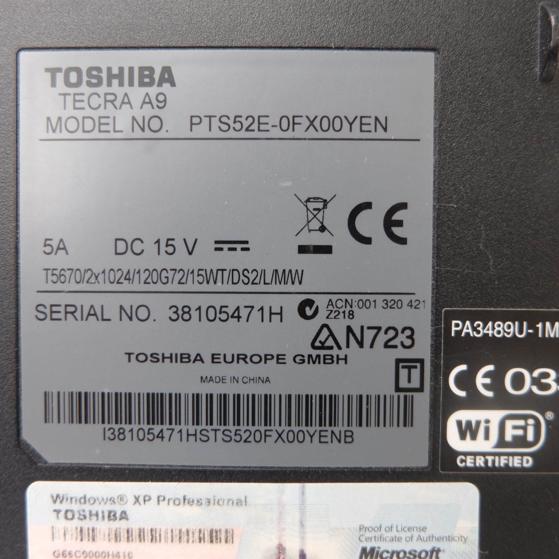 Toshiba Tecra A9 Model PTS52E Laptop. 1.8 GHZ Intel Centrino Core 2. Screensize 15.4". - Image 8 of 9