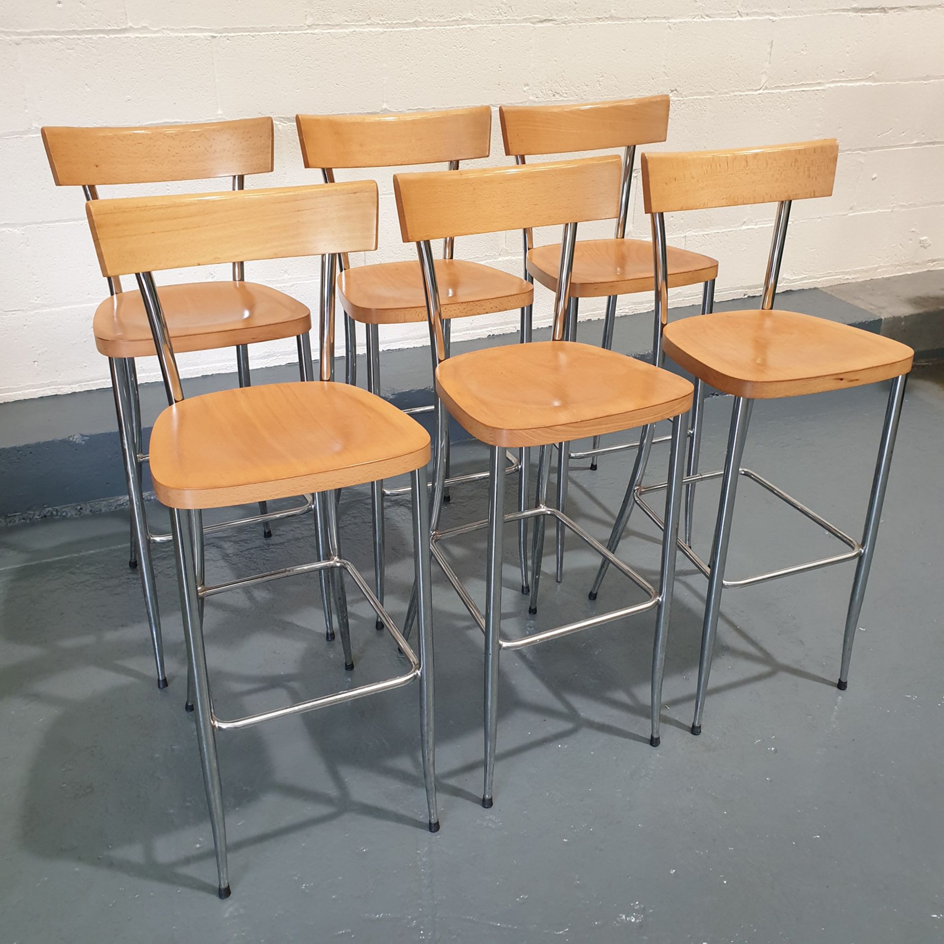 6 x Wood and Steel Bar Stools. - Image 4 of 4