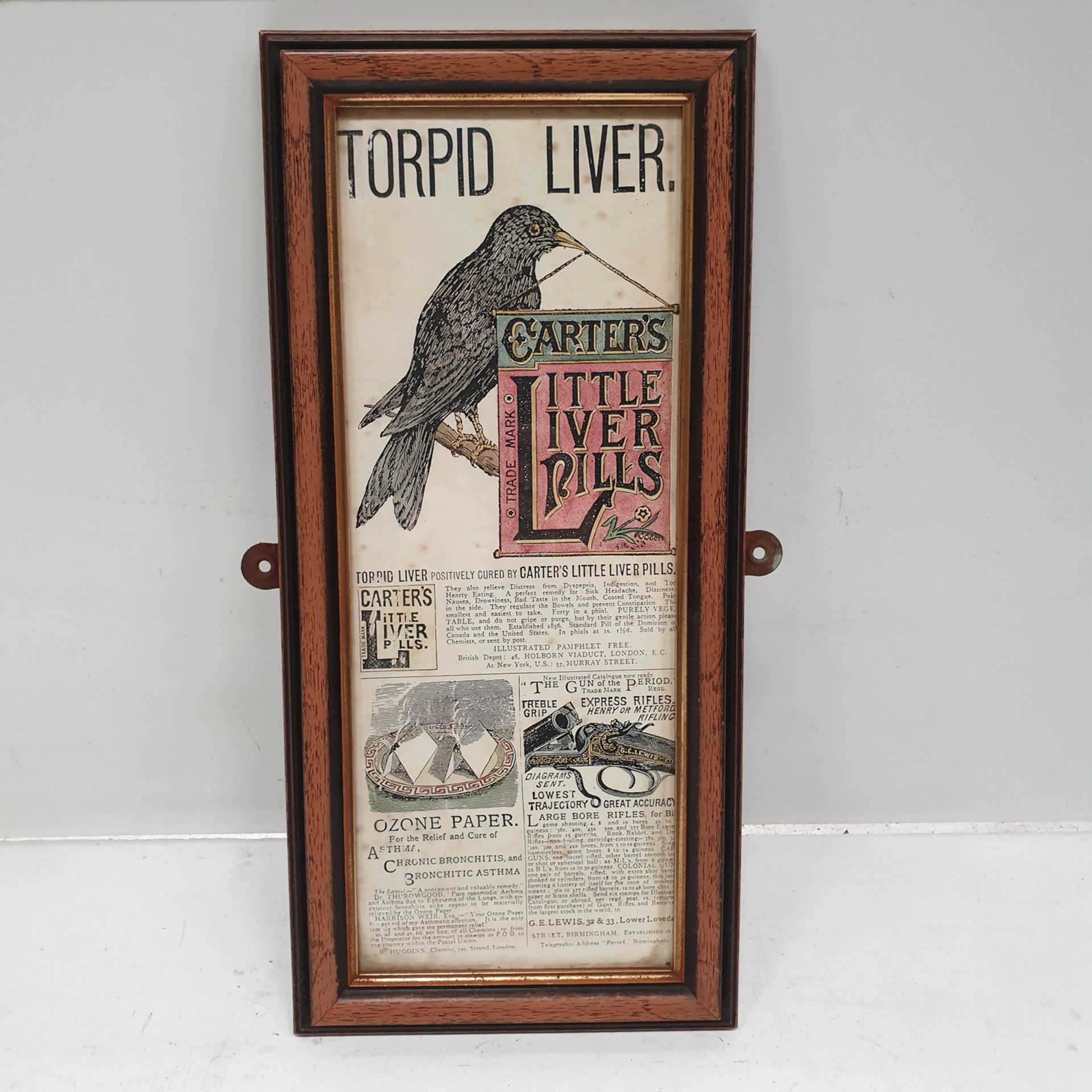 CARTERS Little Liver Pills Framed Picture. Approx Dimensions 7 1/2" x 16".