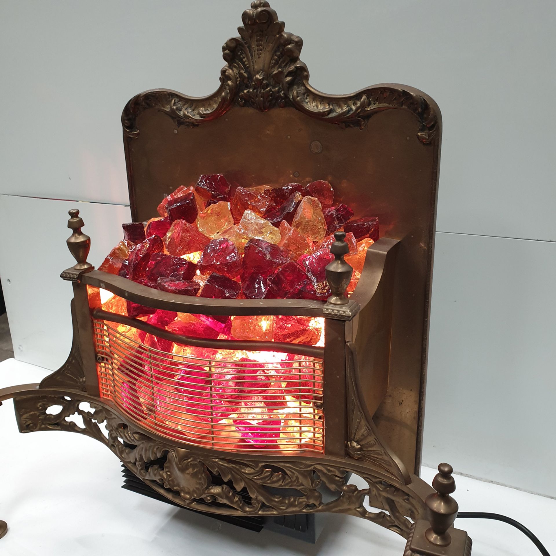 Brass Electric Fire, with Fire Effect Lighting and Glass Stones. - Image 3 of 8