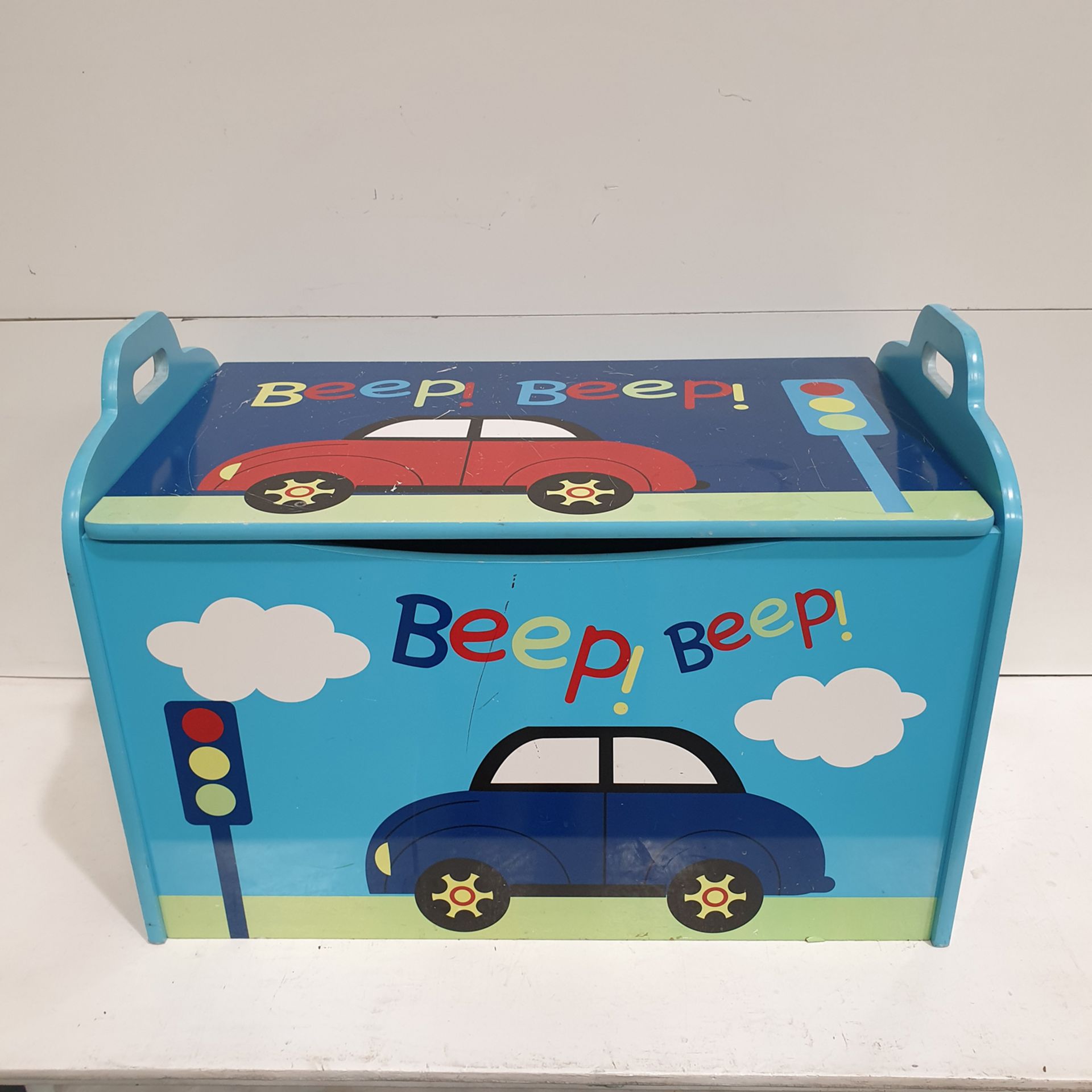 Childrens Wooden Toy Box With Hinged Lid.