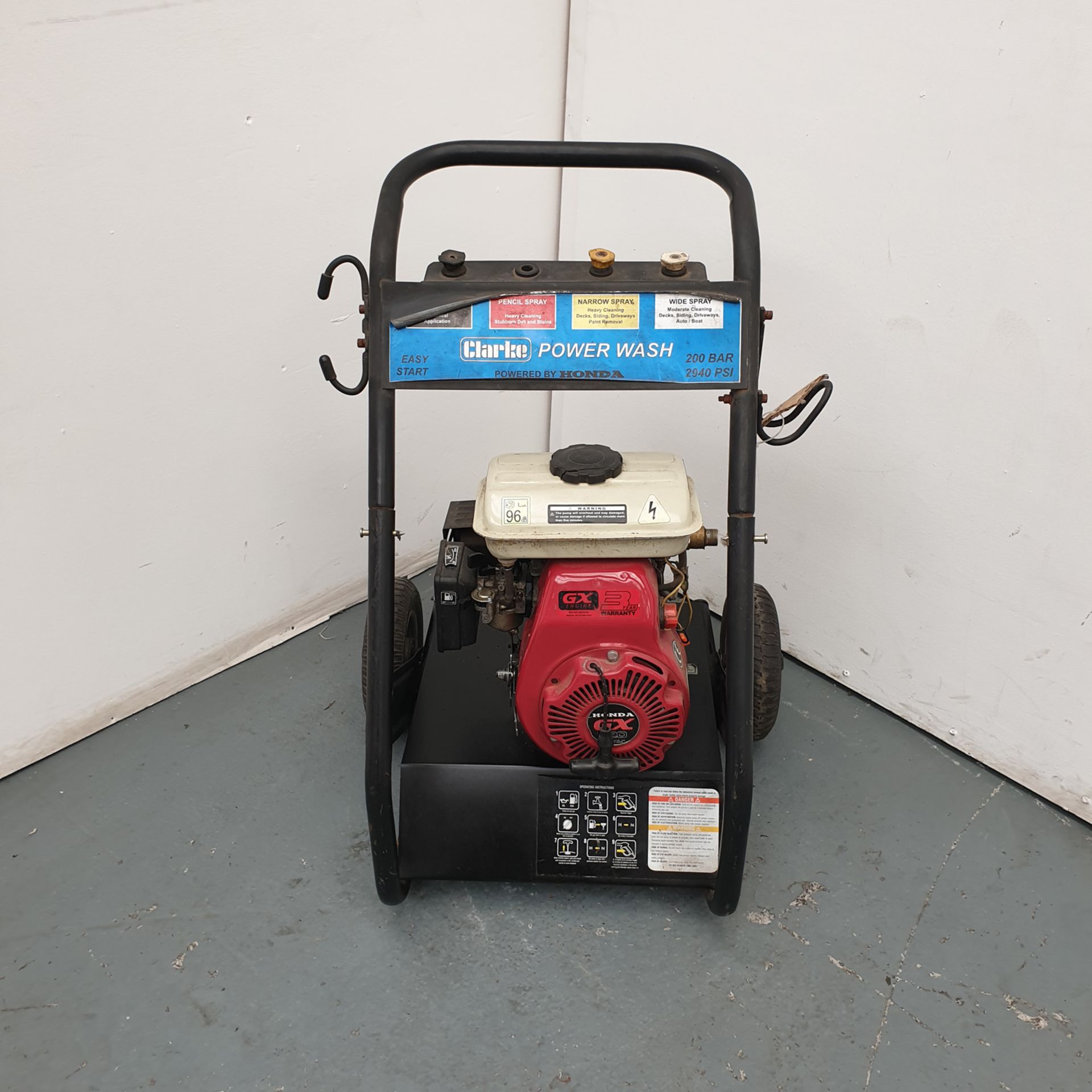 Clarke Power Wash. 200 BAR 2940 PSI. Honda GX 120 Motor.