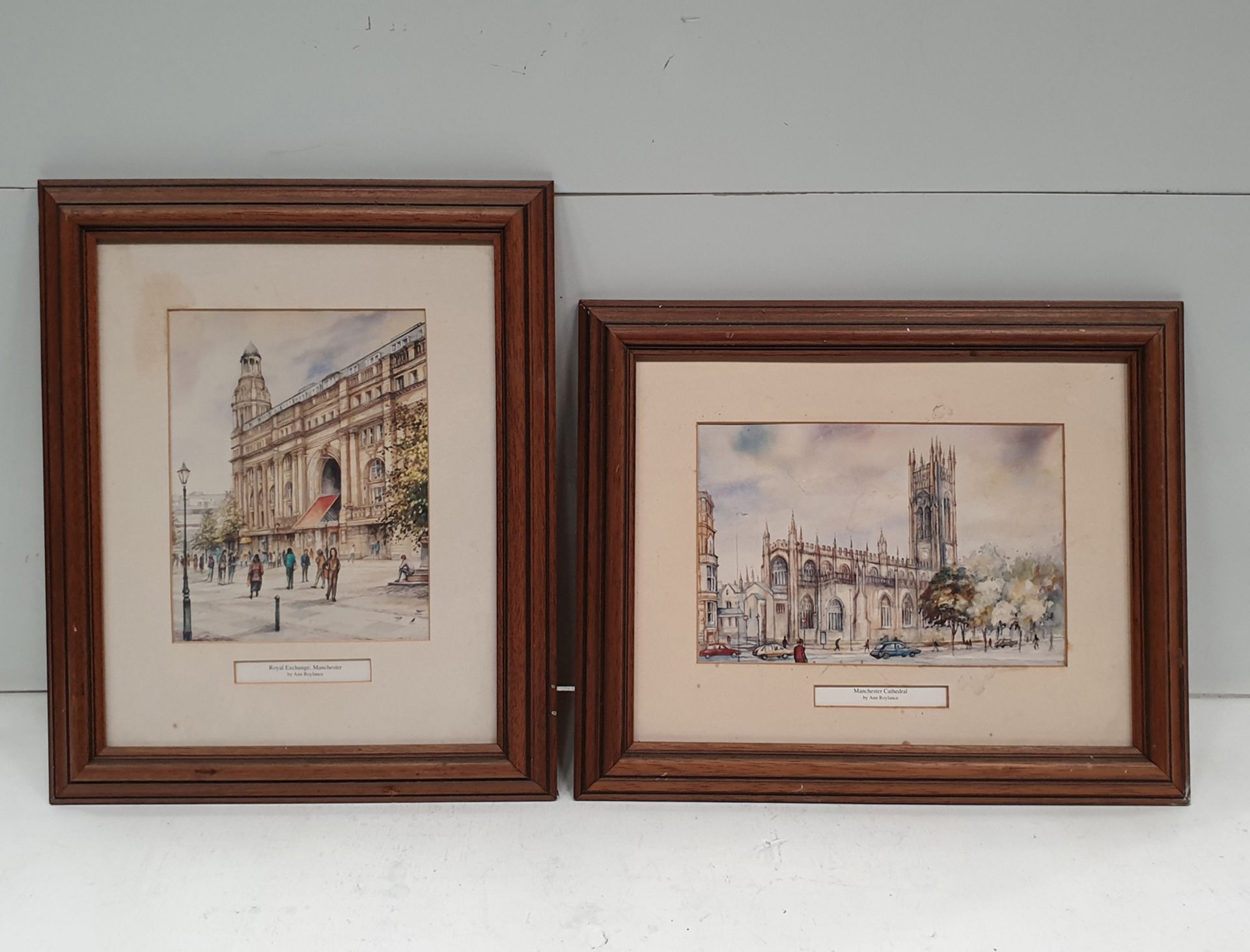 Royal Exchange, Manchester' and 'Manchester Cathedral' Framed Pictures by Ann Roylance.