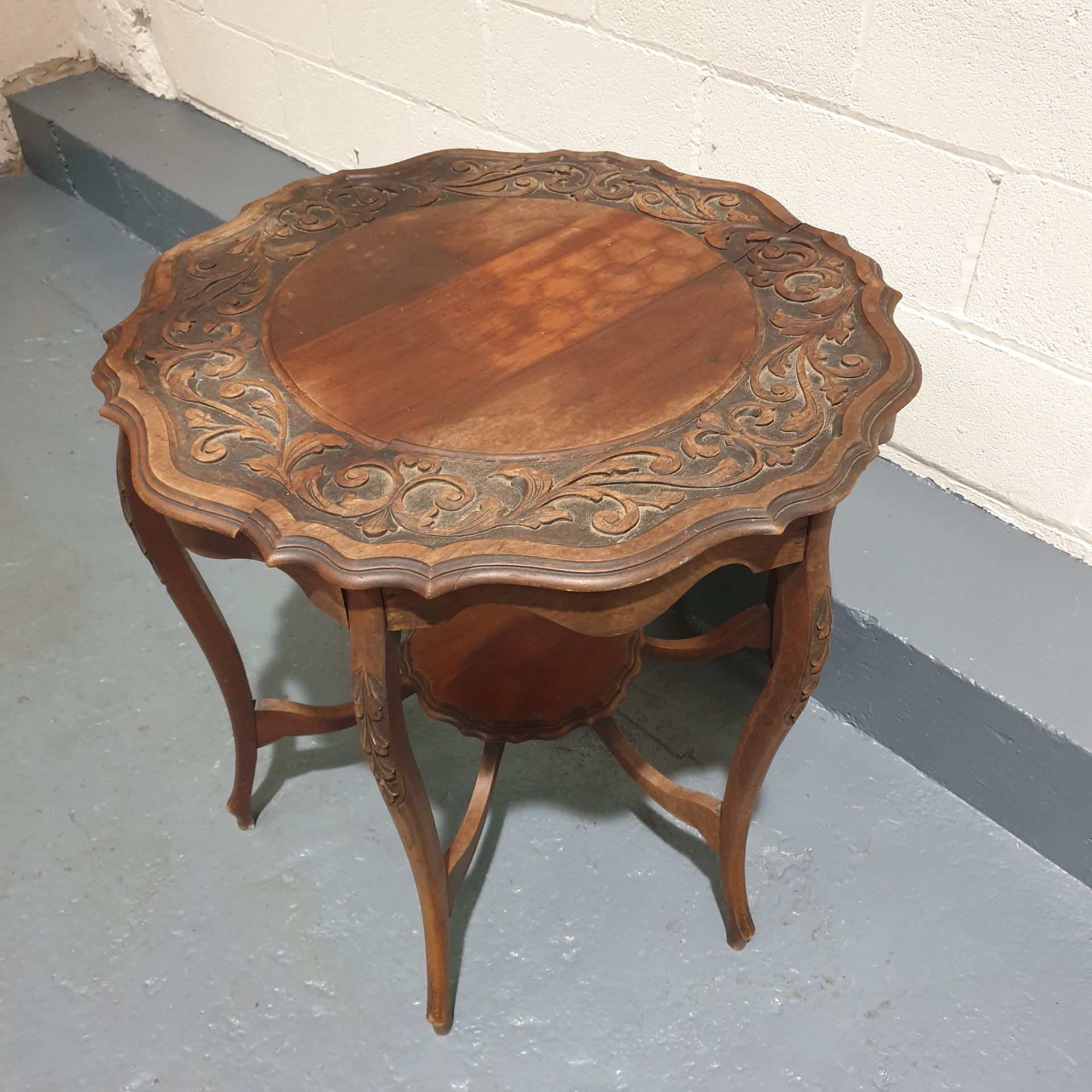 Wooden Round Coffee Table. Embellished Edging. 28" High. 30" Diameter. - Image 3 of 4