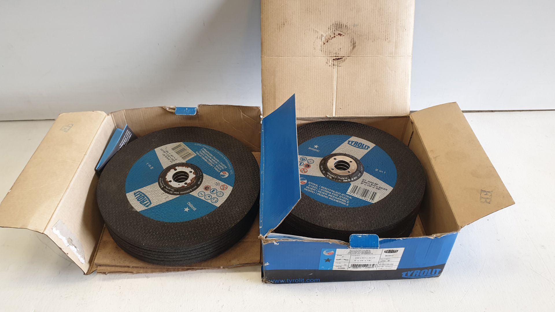 2 Boxes of TYROLIT Grinding Wheels. Dimensons 9" x 1/4" x 7/8".