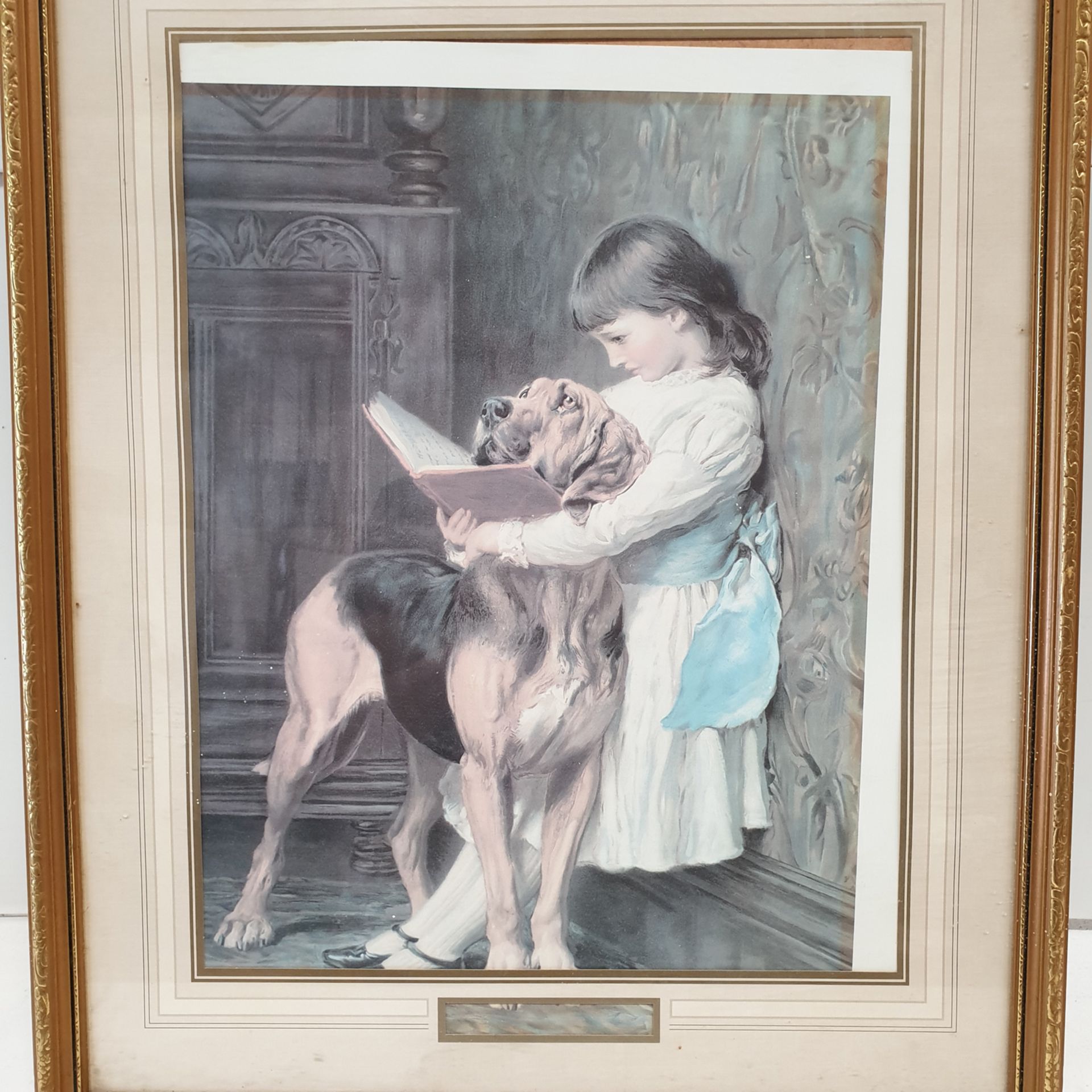 Framed Picture of Girl and Dog. Approx Dimensions 17 1/4" x 21". - Image 2 of 3