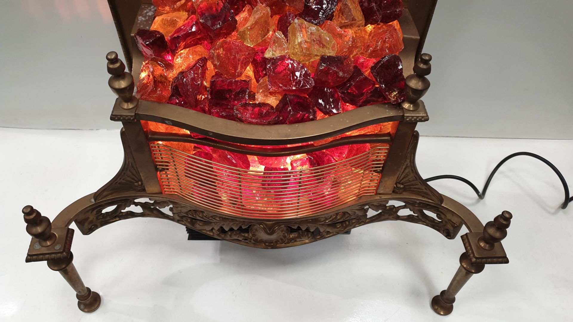 Brass Electric Fire, with Fire Effect Lighting and Glass Stones. - Image 5 of 8