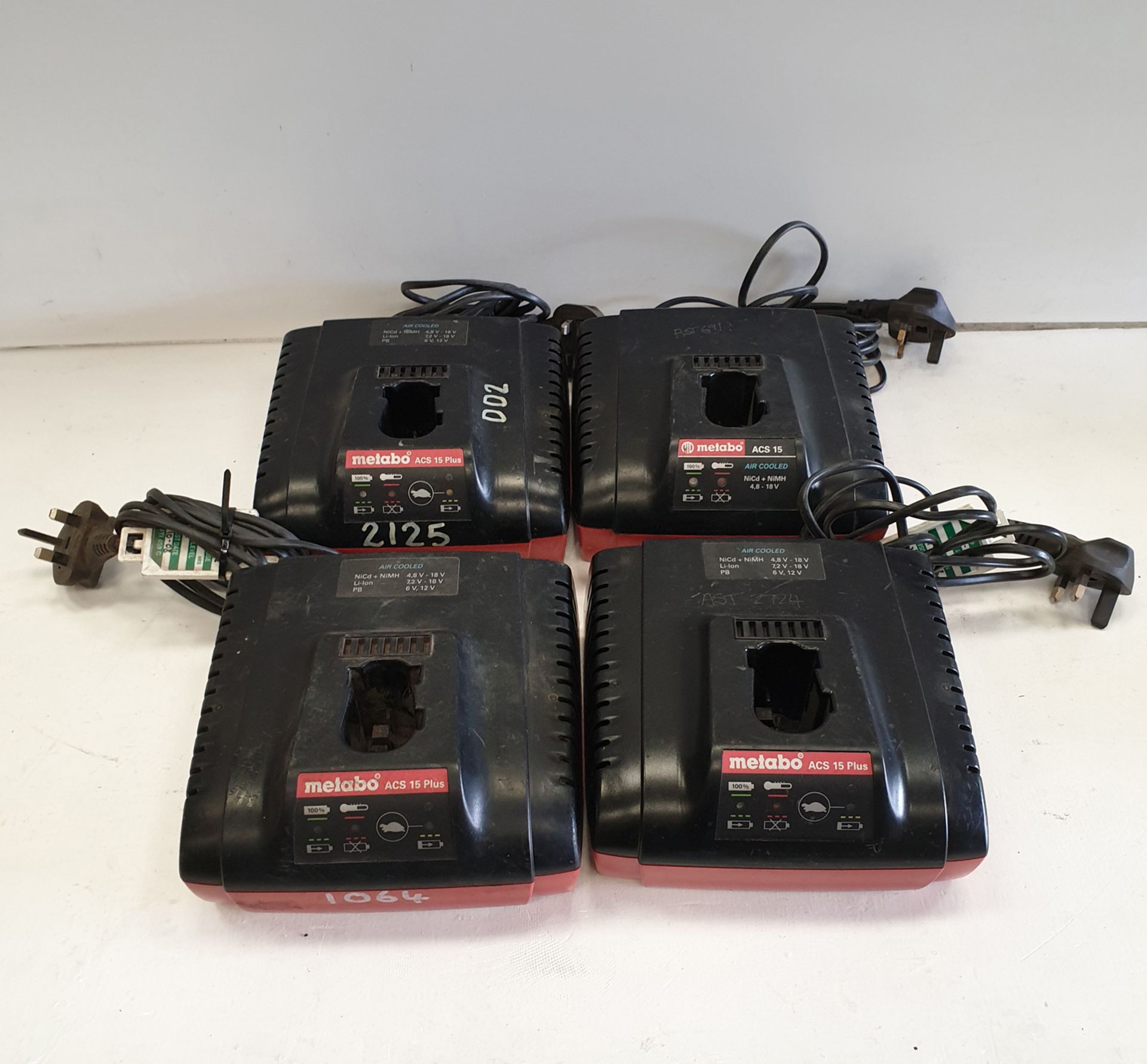 4 x Metabo ACS 15 Plus Battery Chargers. 220-240 Volt.