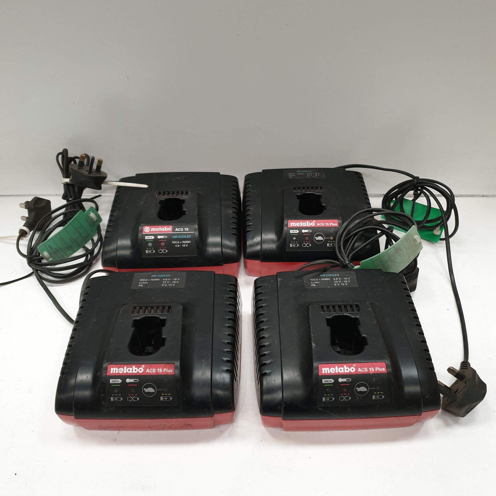 4 x Metabo ACS 15 Plus Battery Chargers. 220-240 Volt.