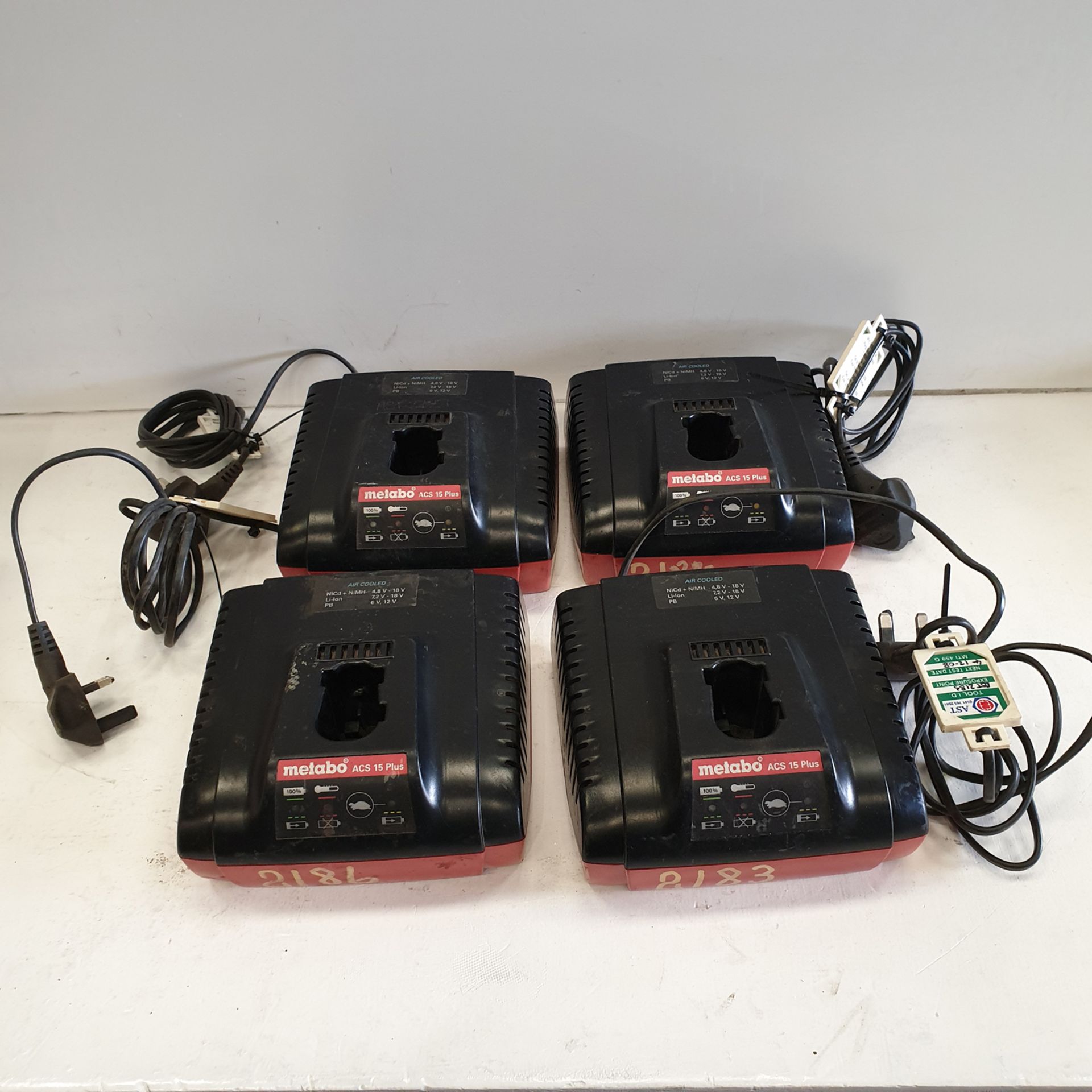 4 x Metabo ACS 15 Plus Battery Chargers. 220-240 Volt.