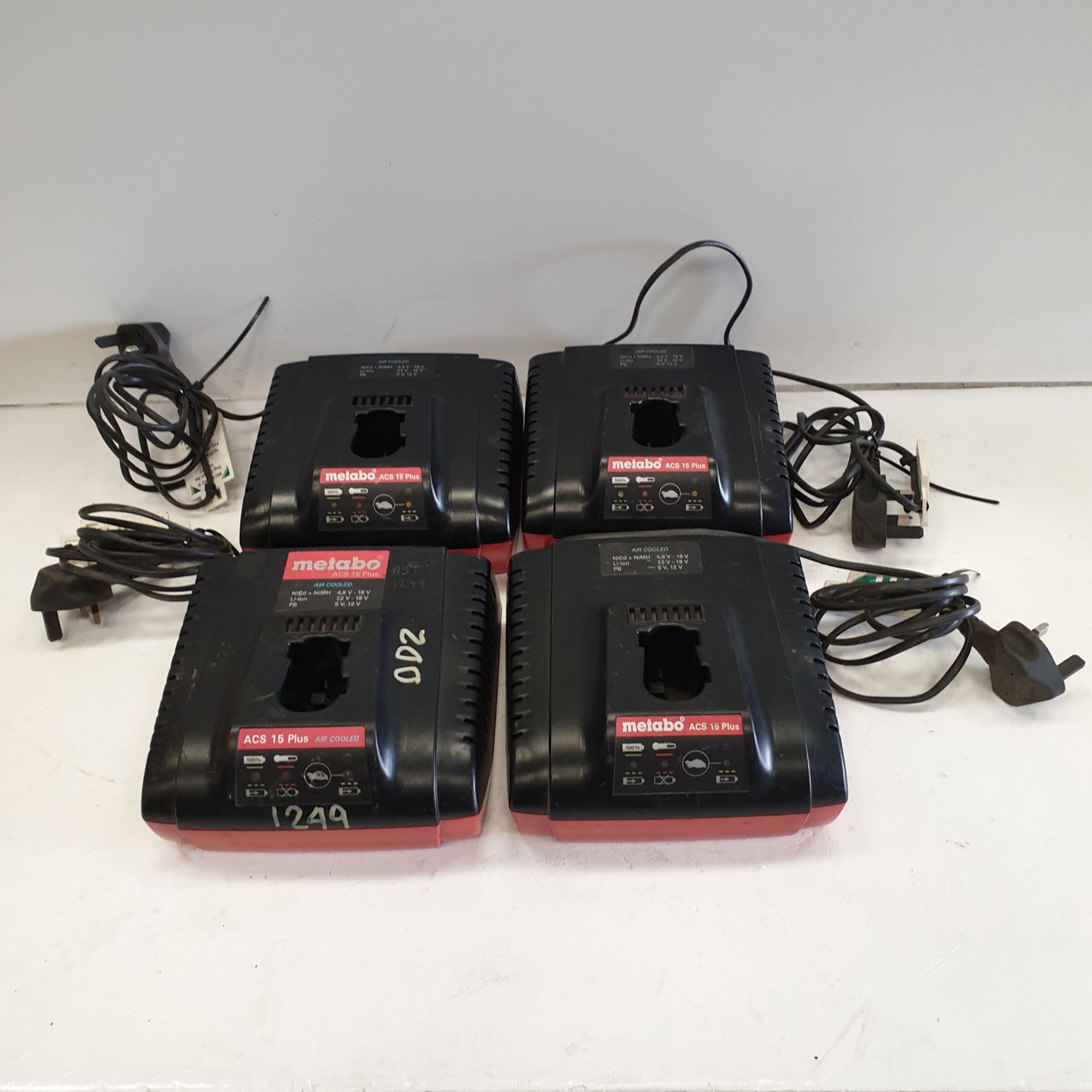 4 x Metabo ACS 15 Plus Battery Chargers. 220-240 Volt.