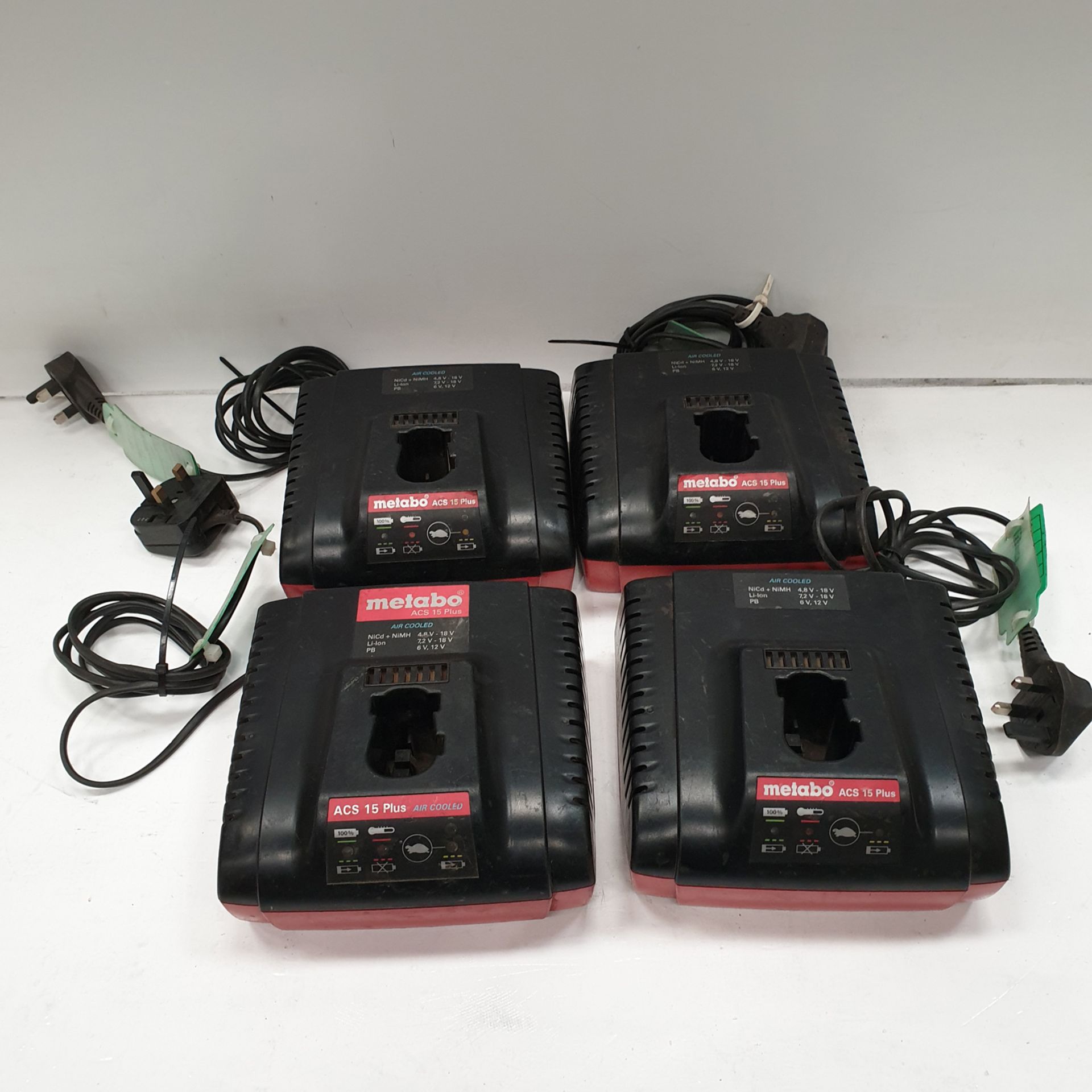 4 x Metabo ACS 15 Plus Battery Chargers. 220-240 Volt.