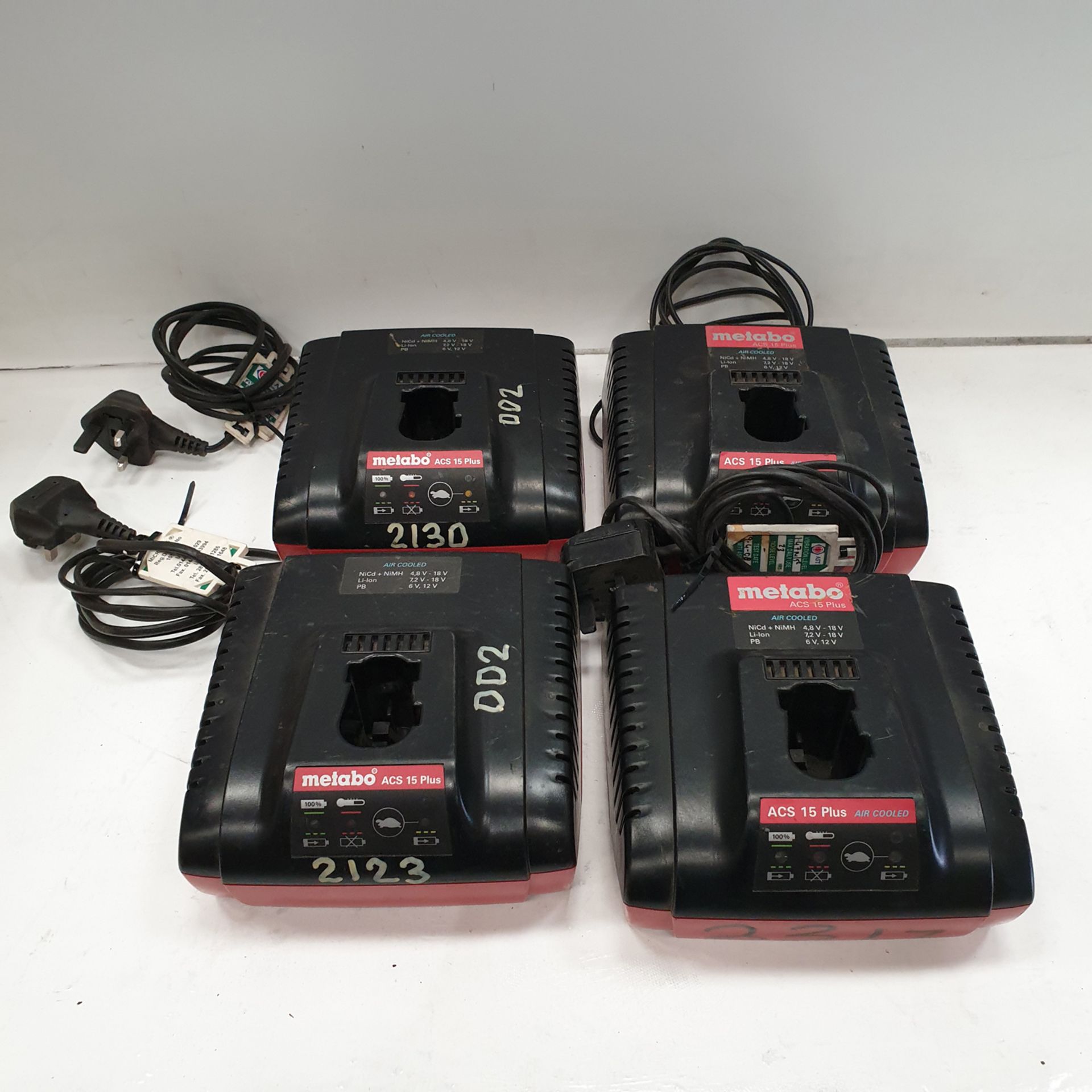 4 x Metabo ACS 15 Plus Battery Chargers. 220-240 Volt.