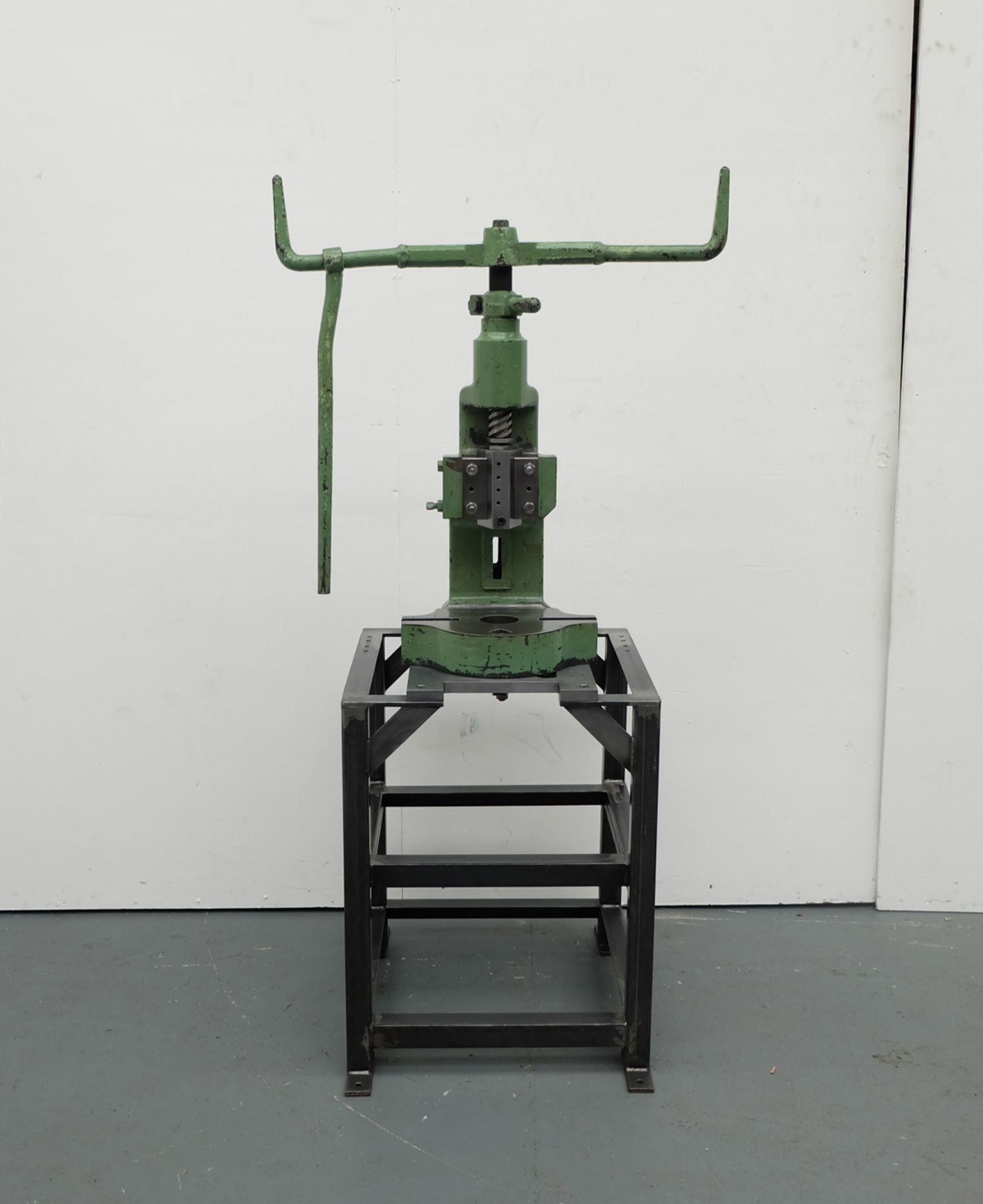 Sweeney & Blocksidge Fly Press On Steel Stand. Stroke 4". Throat 4 1/2". Daylight 8".