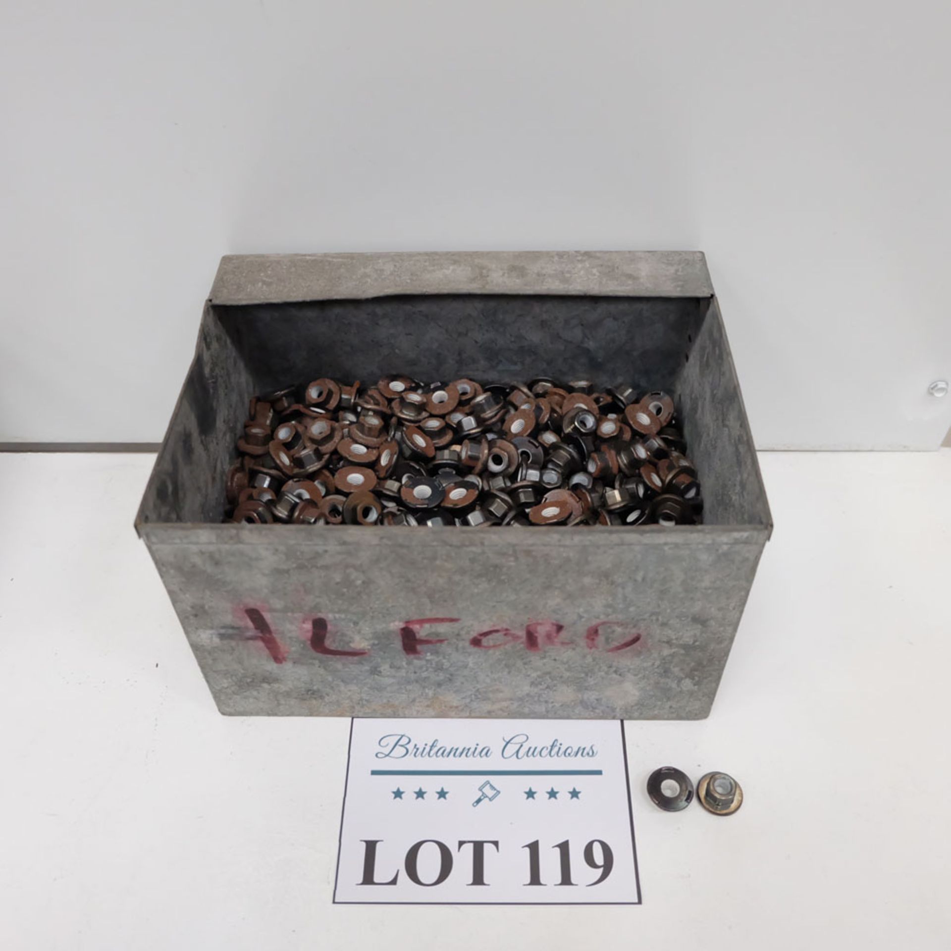Quantity of Hex Nuts as Lotted. Labelled M8 Flanged Weld Nut.