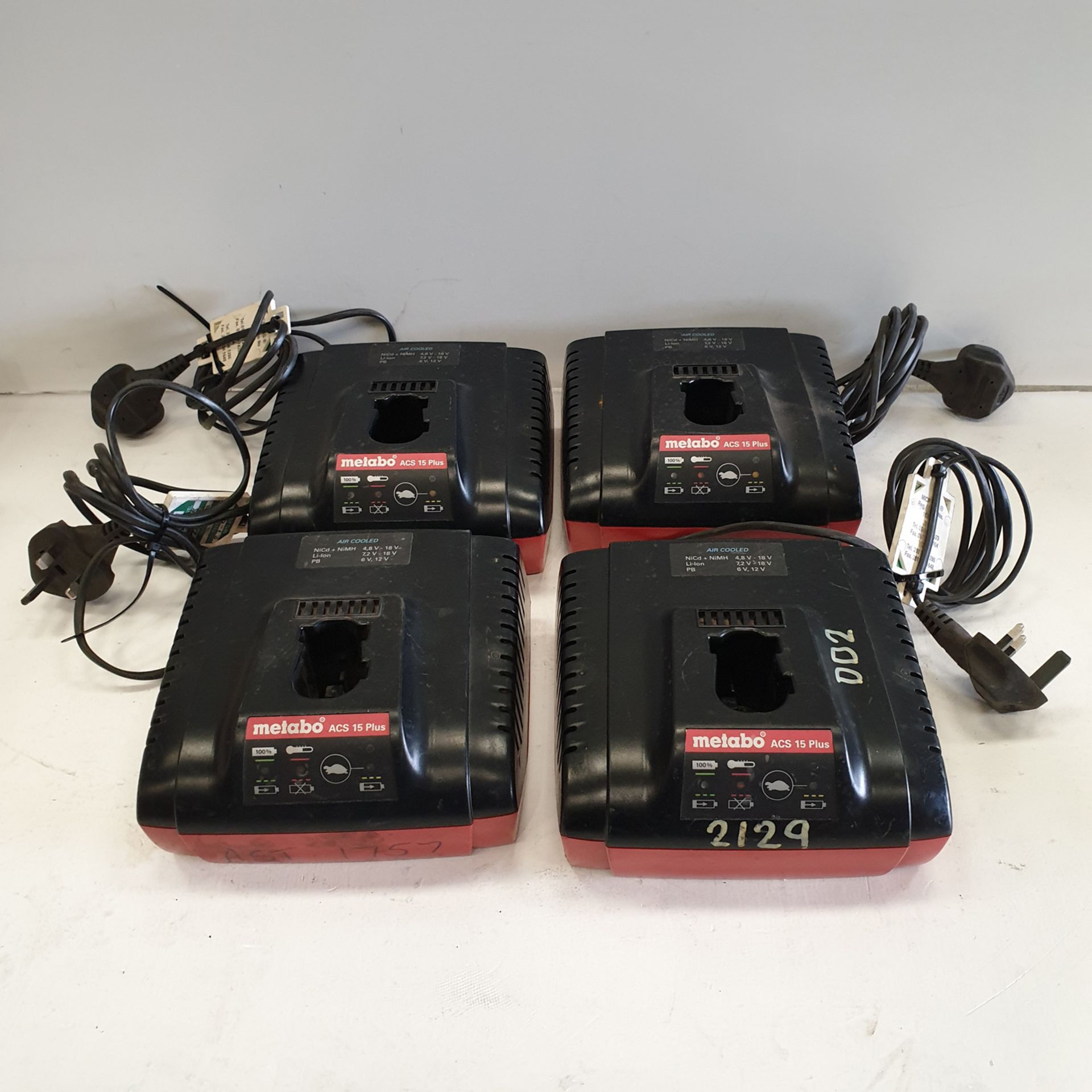 4 x Metabo ACS 15 Plus Battery Chargers. 220-240 Volt.