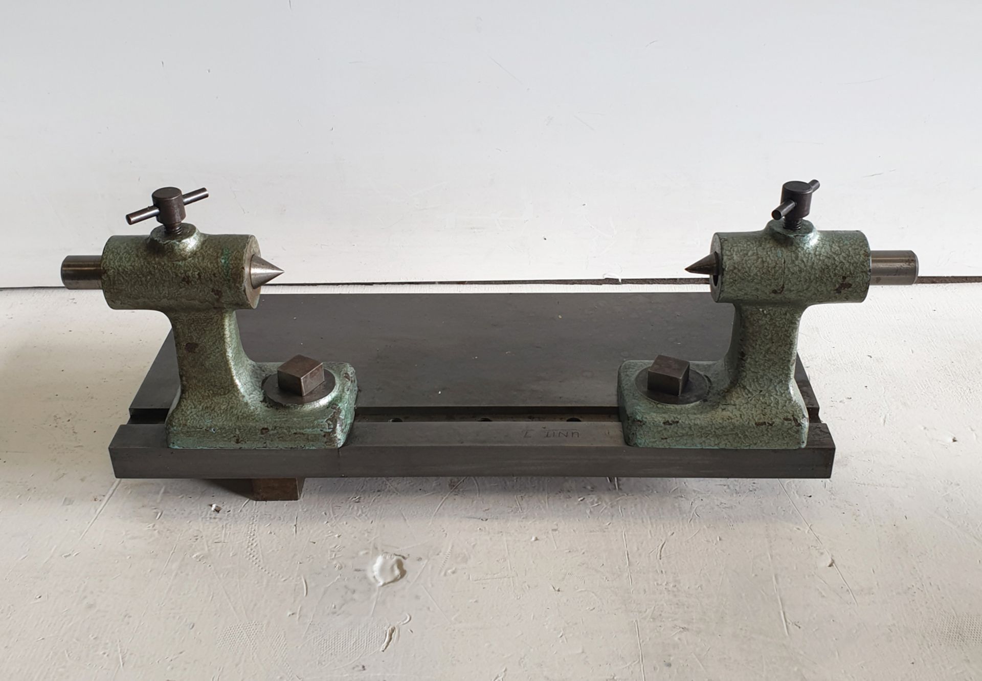 Pair of Centres on Steel Base. Centre Height 80mm. Max Capacity 270mm Approx.