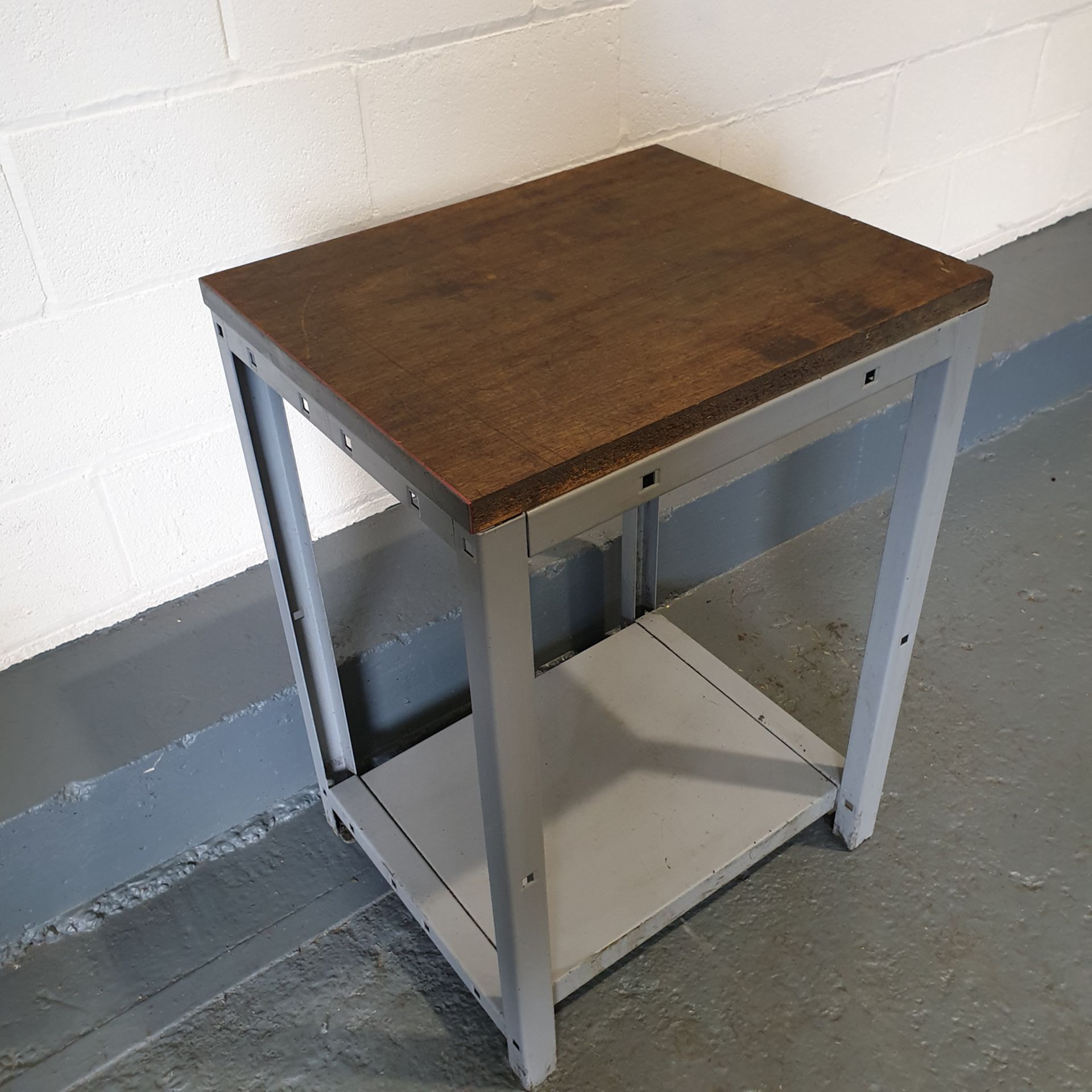 Steel Table with wood Surface. Approx Dimensions 600mm x 500mm x 830mm High. - Image 2 of 3