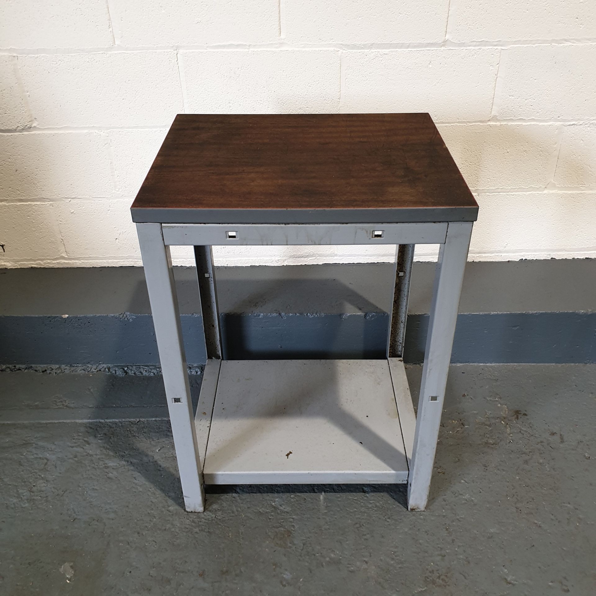 Steel Table with wood Surface. Approx Dimensions 600mm x 500mm x 830mm High.