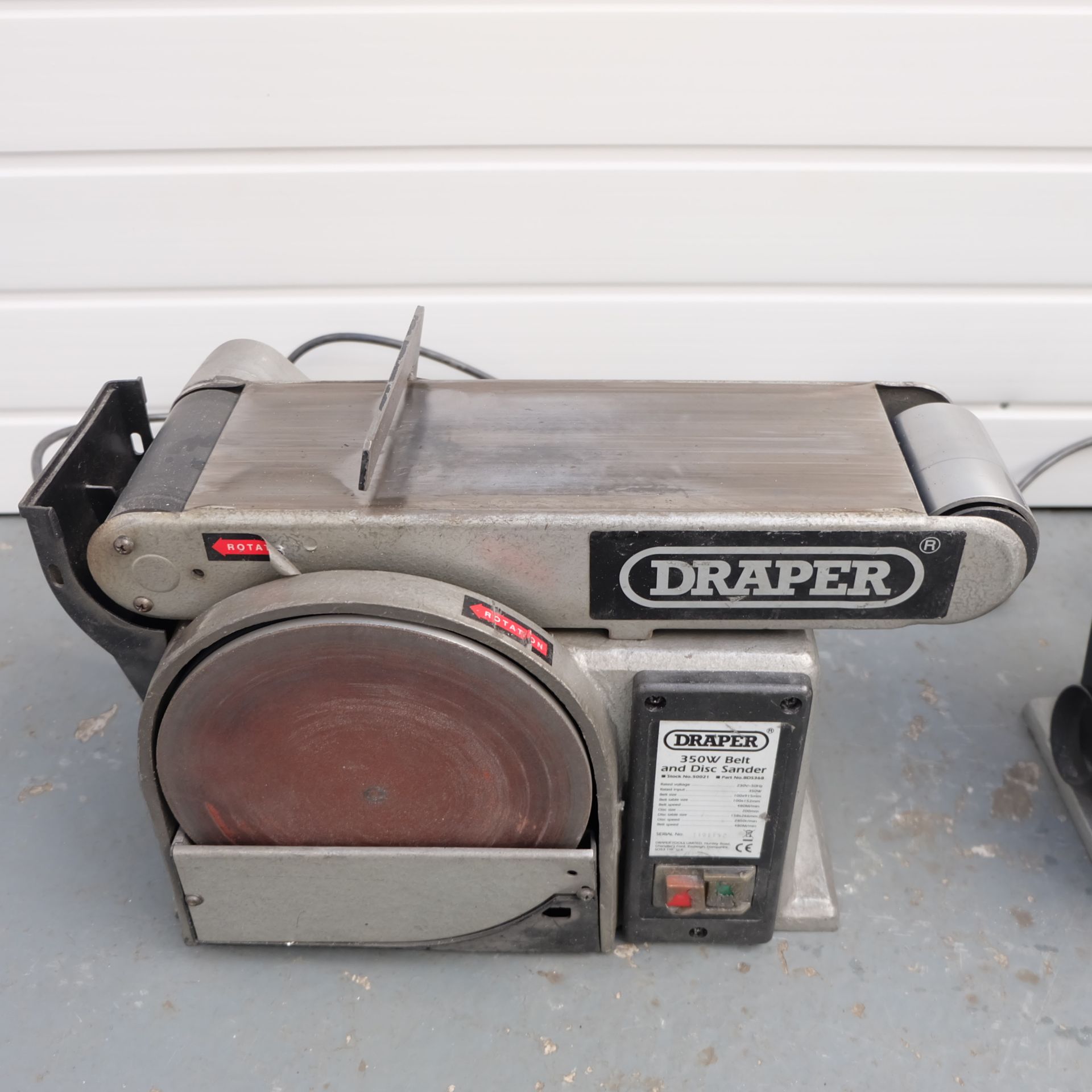 Two Draper 350W Belt and Disc Sanders. Spares or Repairs. - Image 2 of 5