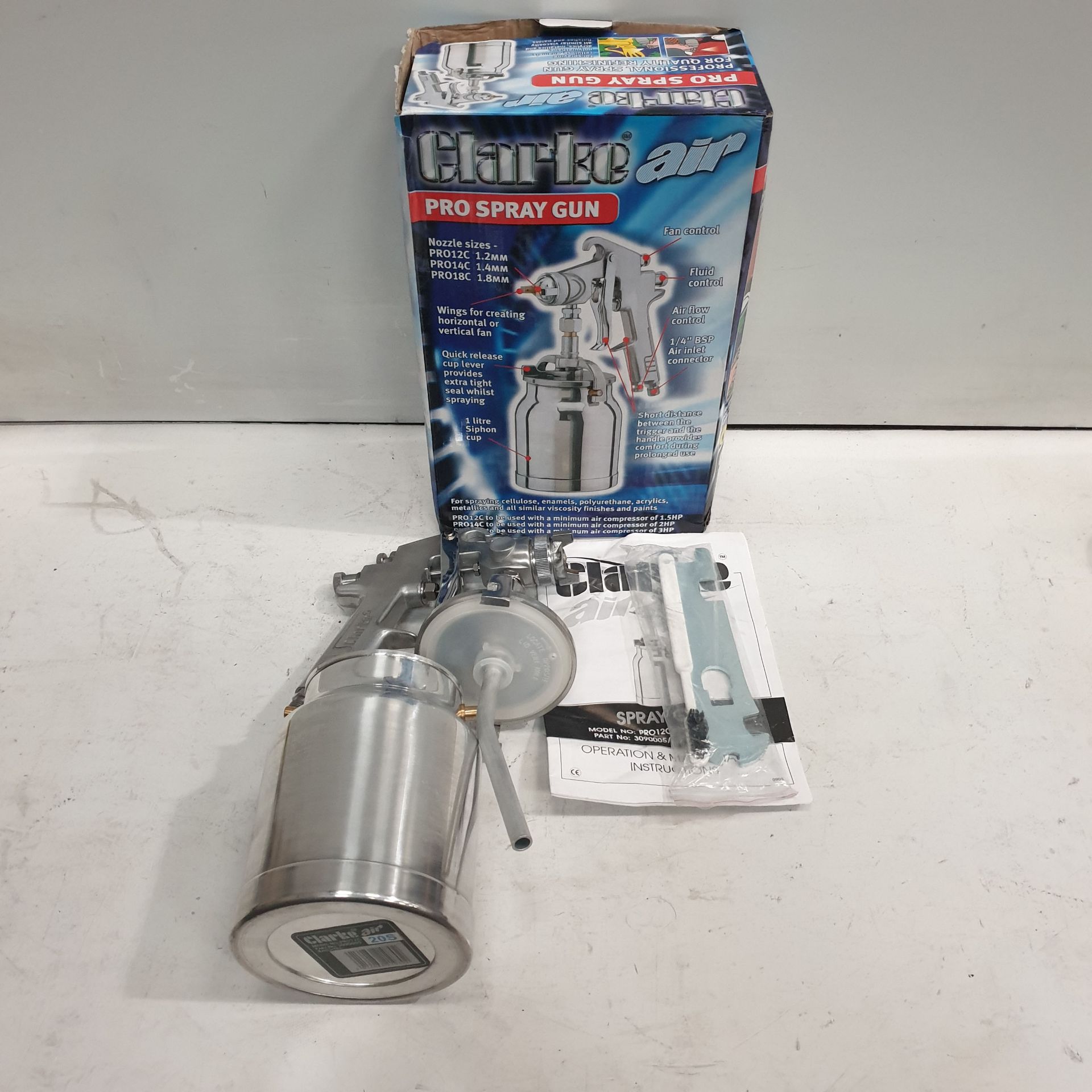 Clarke Air Pro Spray Gun with Fluid & Fan Control and Quick Release Siphon Cup.