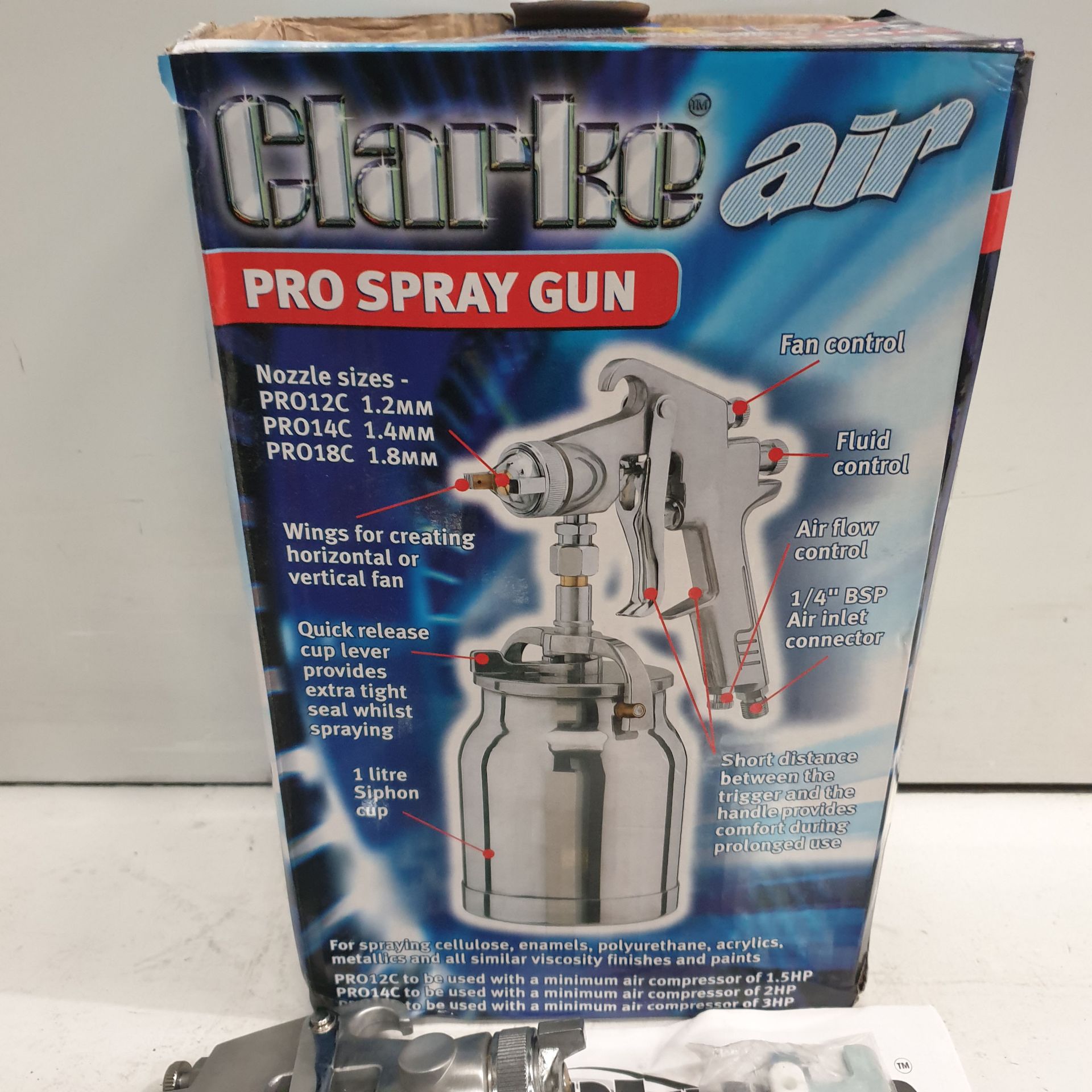 Clarke Air Pro Spray Gun with Fluid & Fan Control and Quick Release Siphon Cup. - Image 2 of 3
