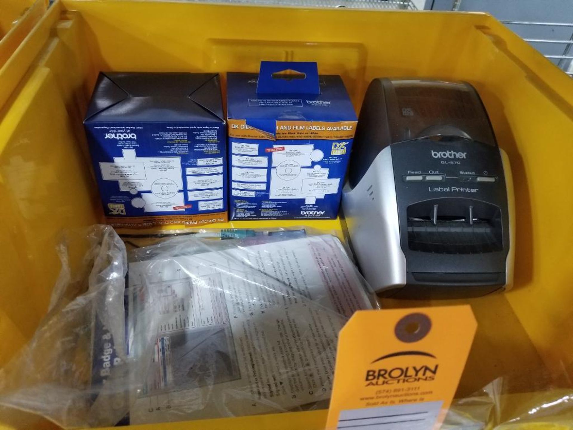 Brother QL-570 label printer with 2 packs of labels.