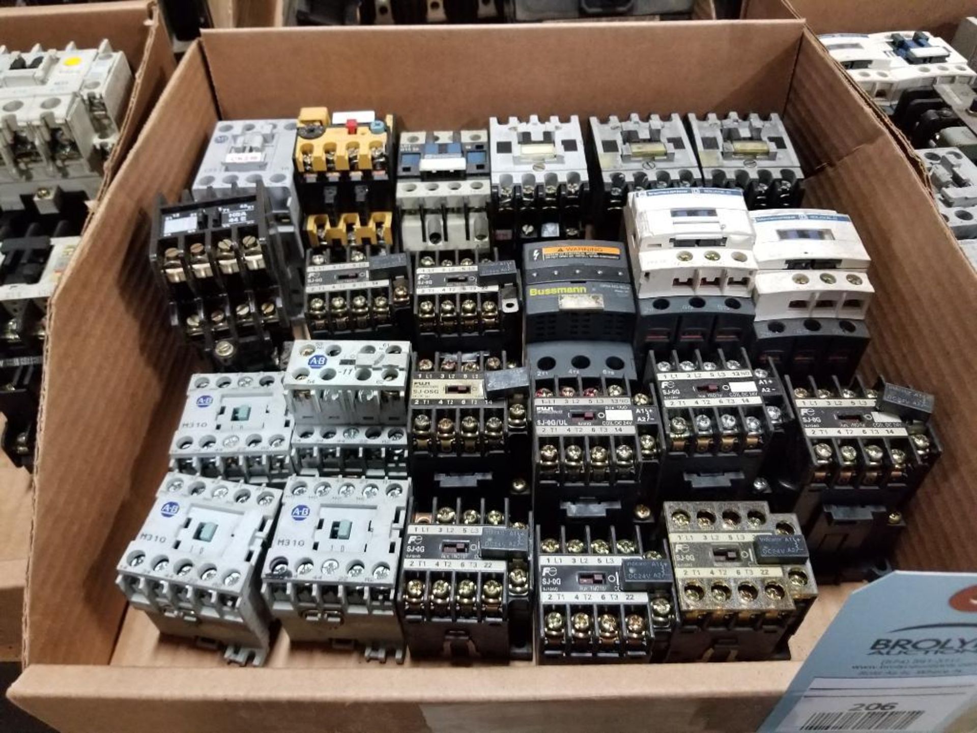 Assorted electrical contactor, relays. Allen Bradley, Bussmann, Fuji.